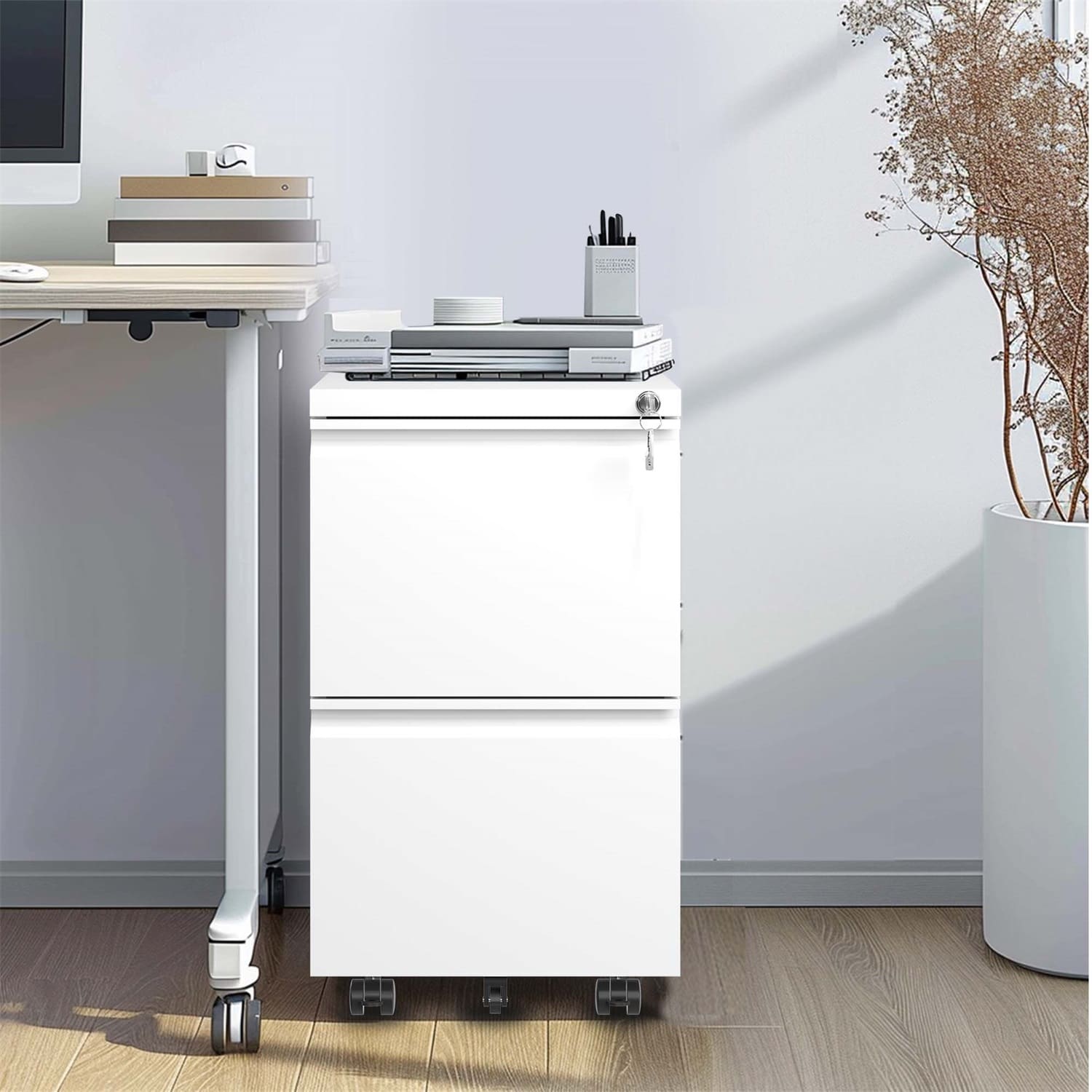 Dimakai 2 Drawer Mobile File Cabinet Metal Rolling Filing Cabinet with ...