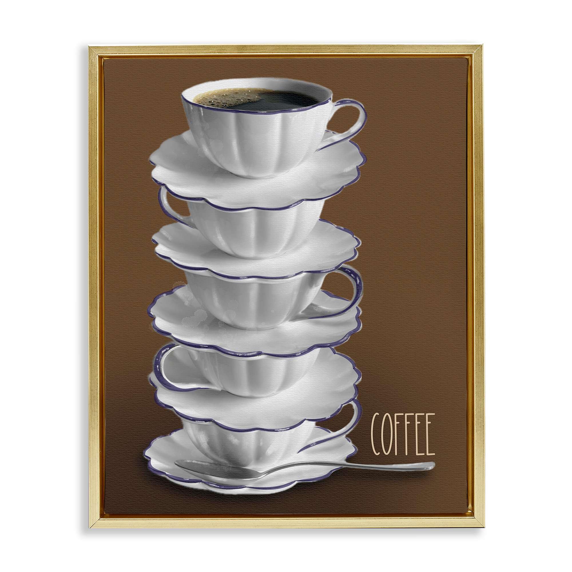 Stupell Industries BS-508-FFG-24X30 Stacked Teacups with Coffee Gold Framed Floater Canvas Wall Art By Matthew Piotrowicz 25 x 31