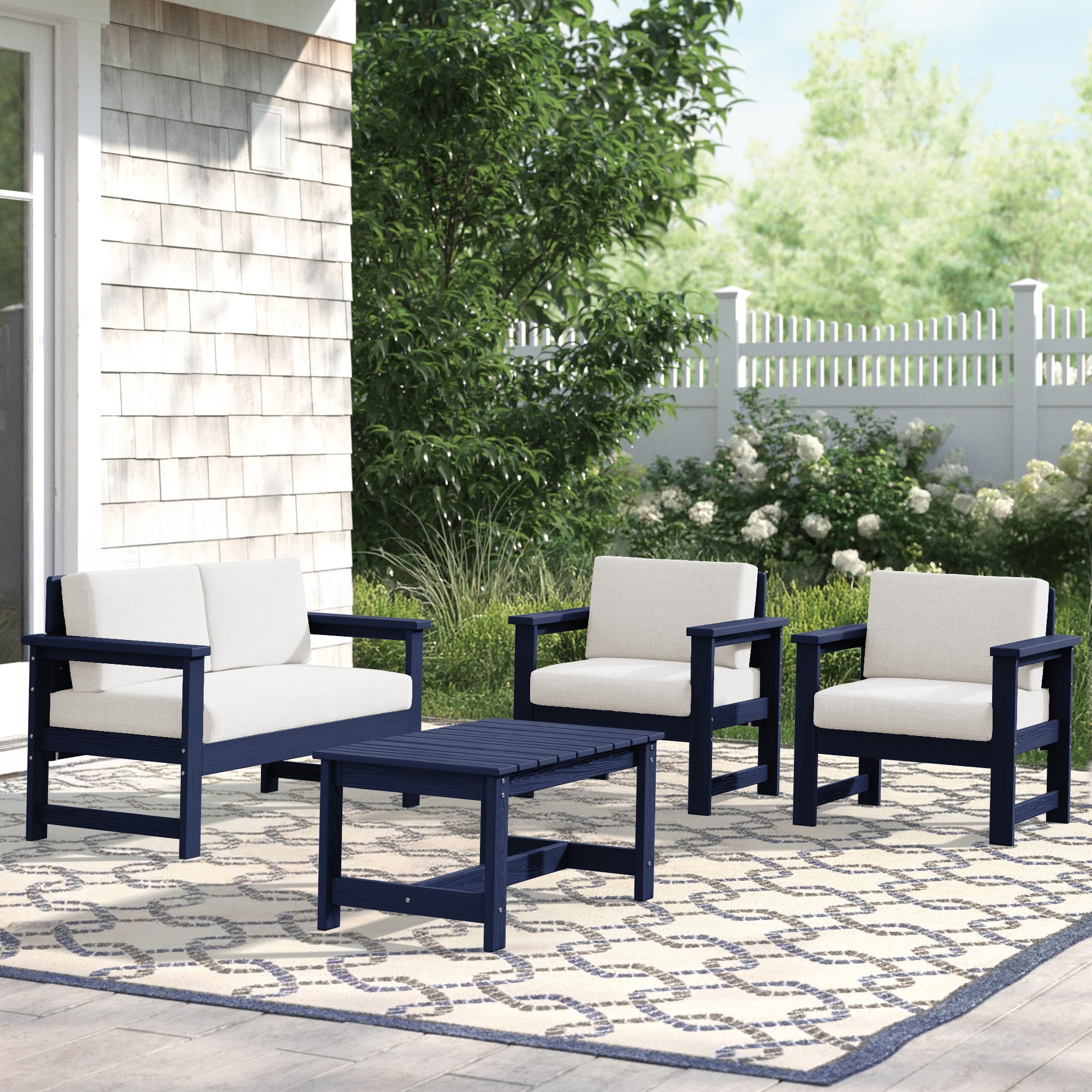 JEAREY PESFJJK-04-NK HDPE Outdoor Sofa Set with Cushions and Coffee Table Outdoor Sectional with Beige Cushions and HDPE Frame