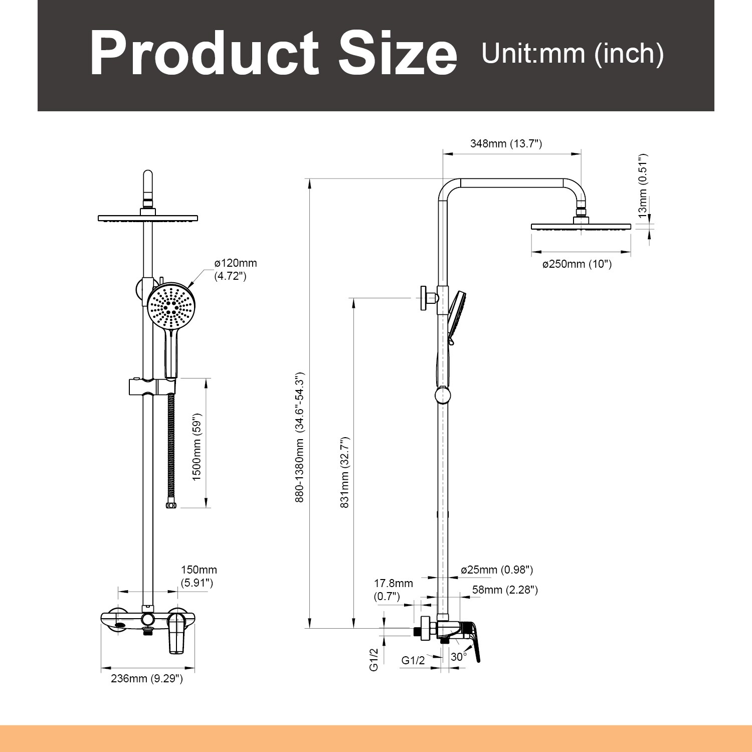 Clihome MS-A3806-12ORB Showerhead-Bar-Panels - View #5