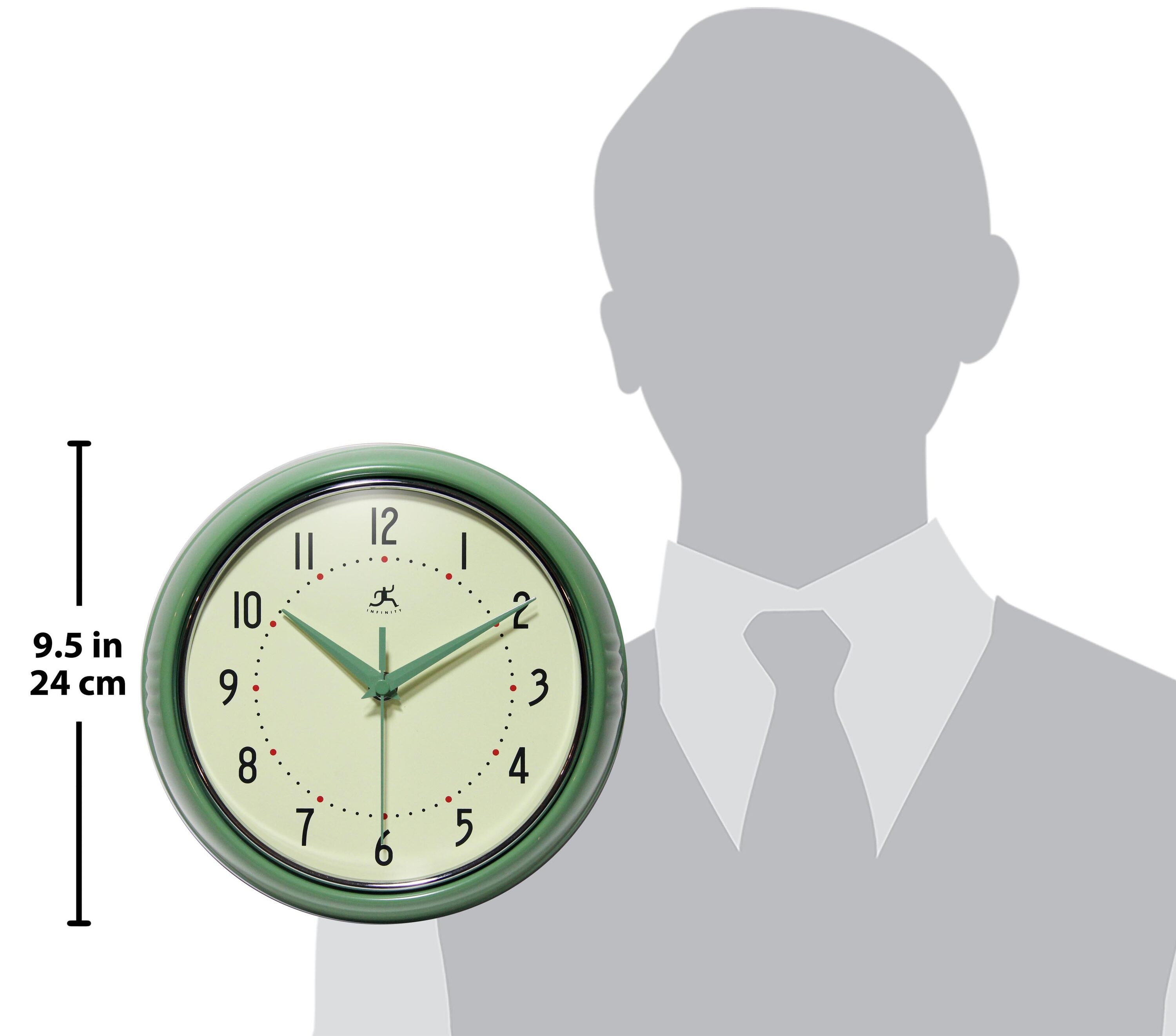 9.5" Green Retro Metal Wall Clock with Cream Face
