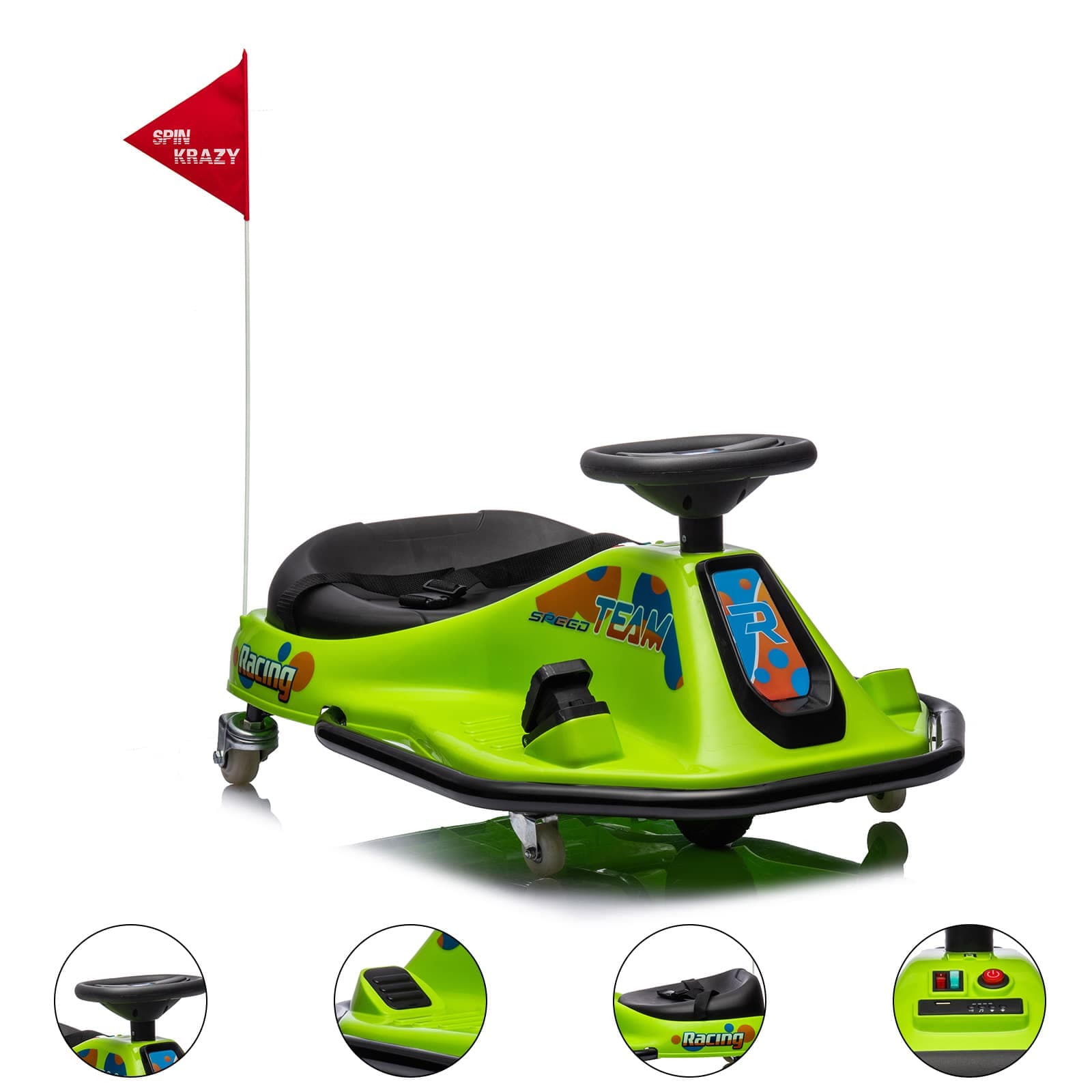 Qeetex TOYPTO0Z4461F5 24V Electric Go Kart For Kids With 7Ah Battery Drifting System 360 Degree Rotation Variable Speed And Rechargeable Battery Green