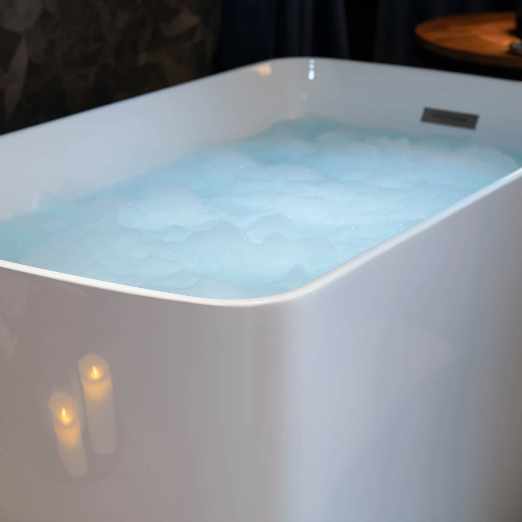 48'' White Acrylic Freestanding Rectangular Bathtub with Chrome Drain