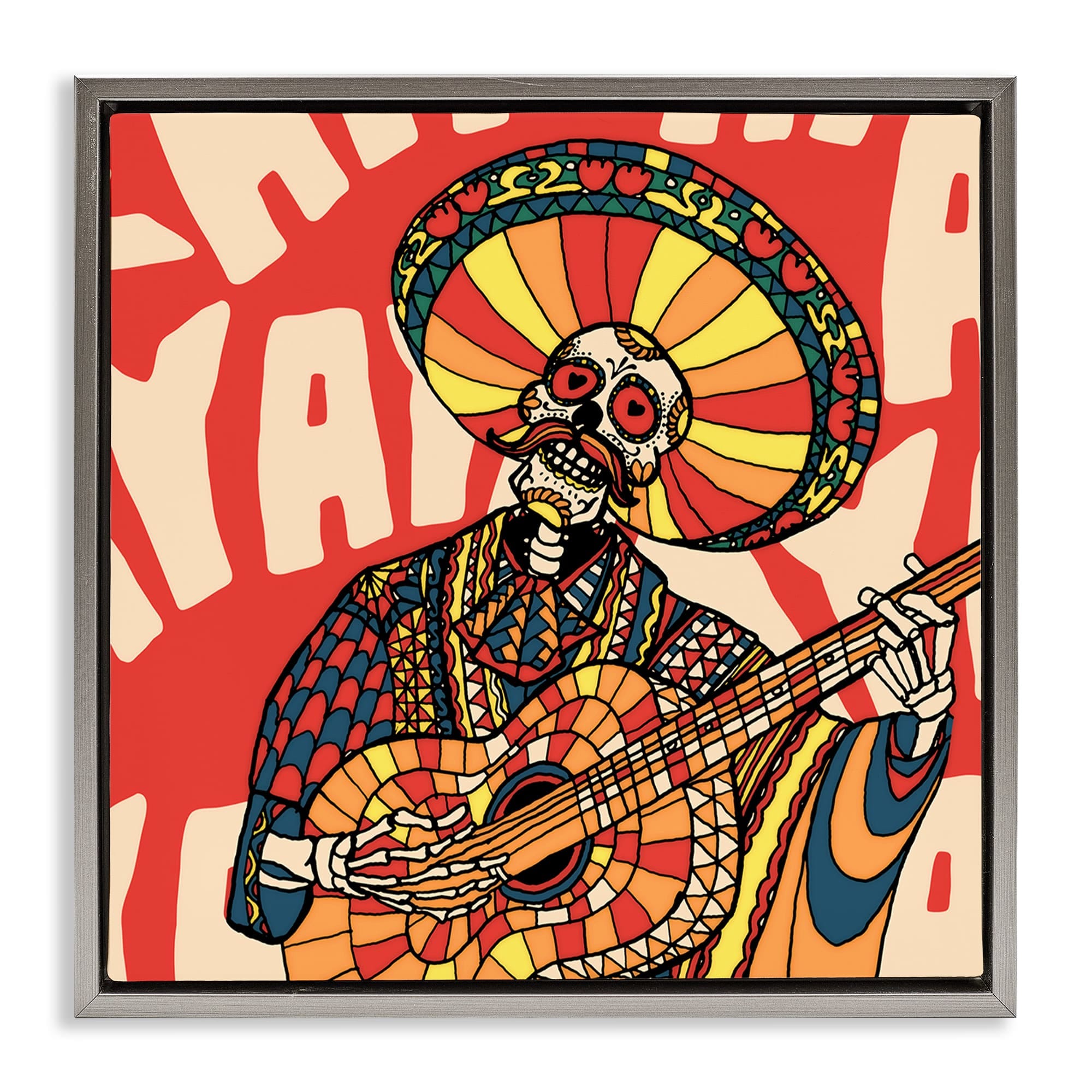 Stupell Industries BT-312-FFL-17X17 Day Of Dead Guitarist Skeleton Floating Frame design by Ali Gulec