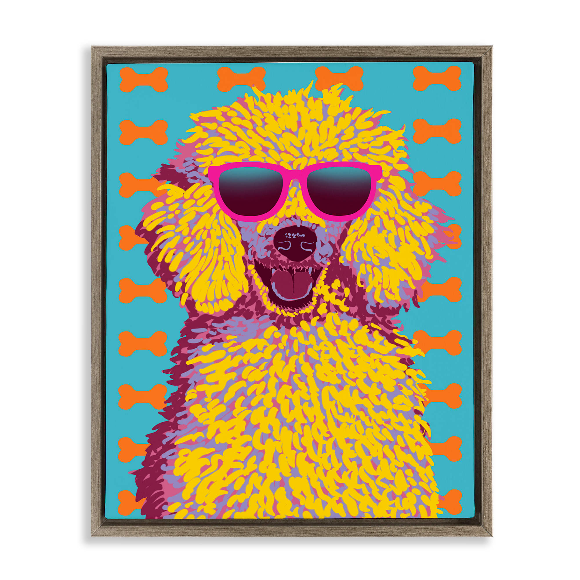 Stupell Industries BS-074-FFE-24X30 Retro Pop Poodle Brown Framed Floater Canvas Wall Art By Marcus Prime 25 x 31