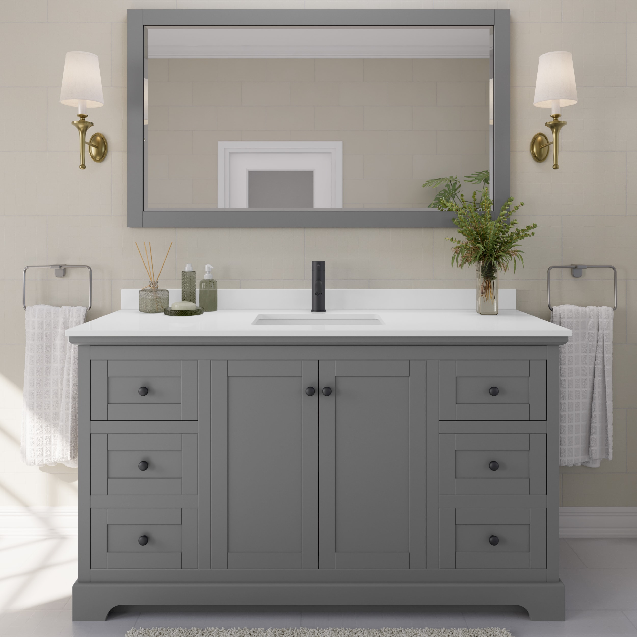 Wyndham Collection WCV232360SGBWCUNSMXX Avery 60-in Dark Gray with Matte Black Trim Undermount Single Sink Bathroom Vanity with White Cultured Marble Cultured Marble Top