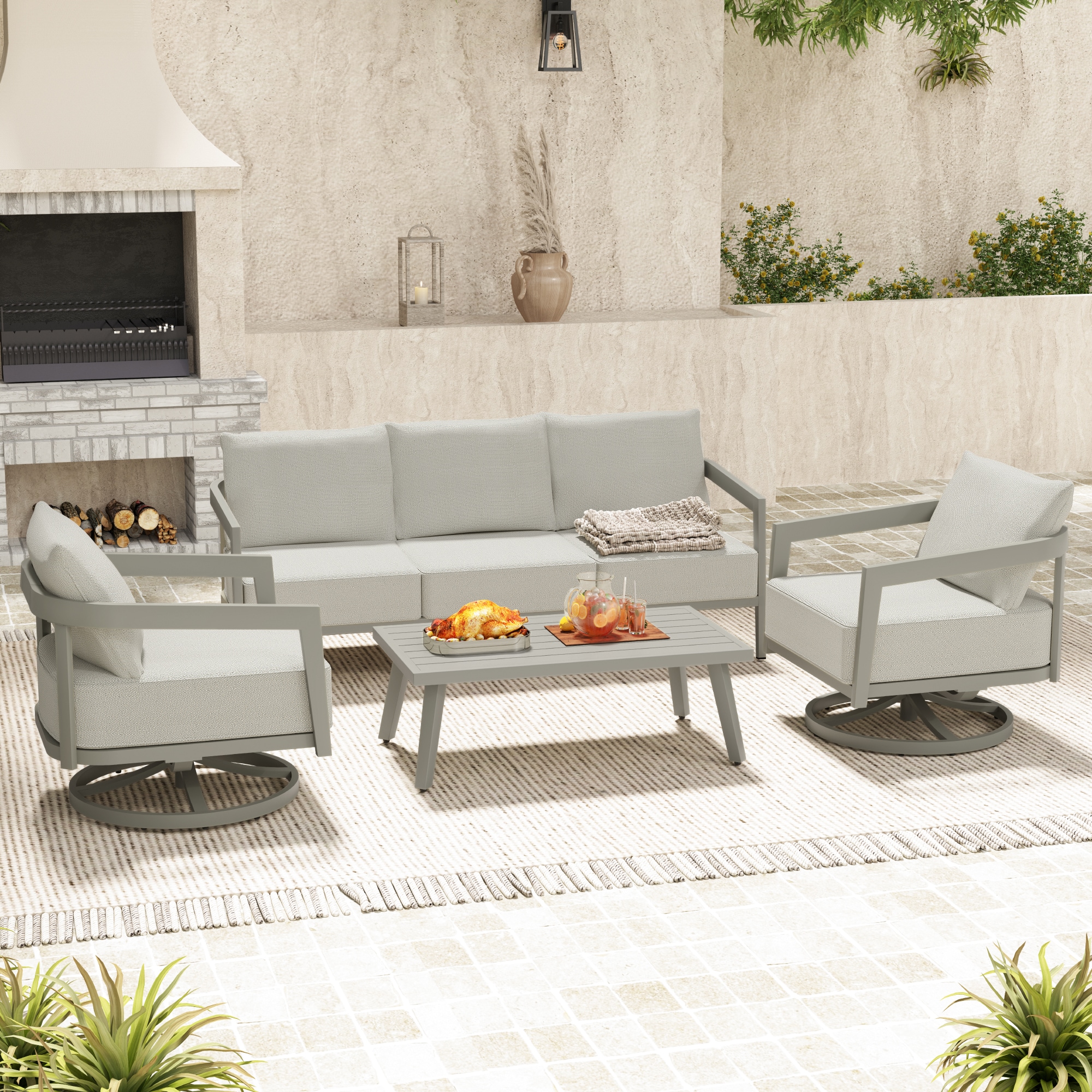  EL-SF4-GG-J4-WL3 4 -Piece Patio Sofa Conversation Set with Gray Cushions