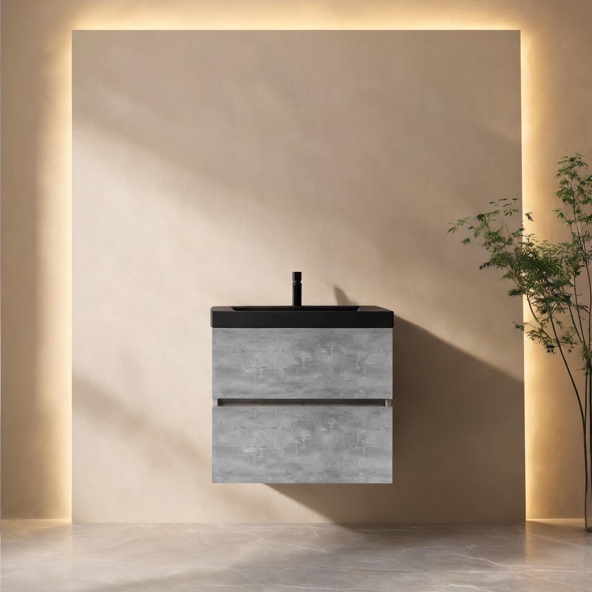 SunJet - Wall-Mounted Bathroom Vanity with Integrated Sink 24-Inch Classic Gray Engineered Wood w...