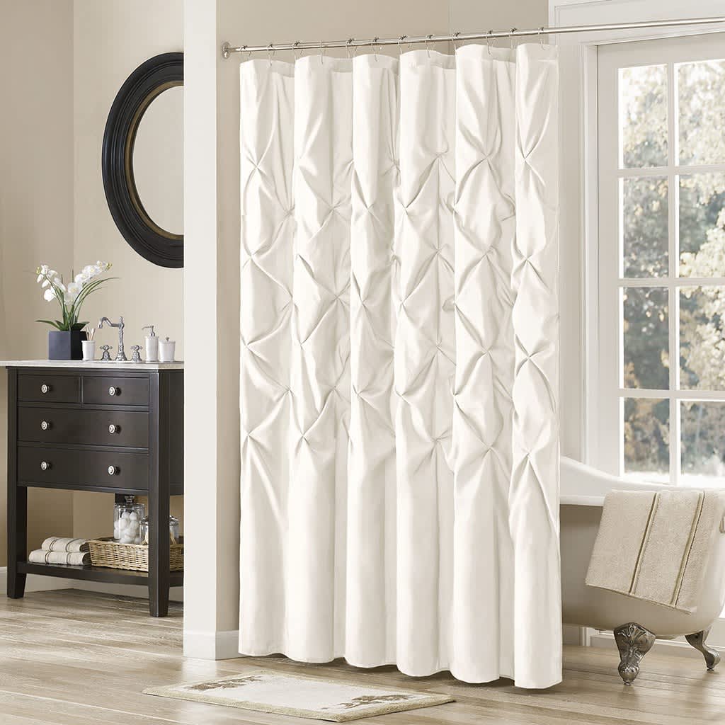 Etokfoks  Tufted Semi Sheer Shower Curtain 72 x 72 Inch White Polyester Lightweight Machine Washable Modern Textured Bathroom Decor