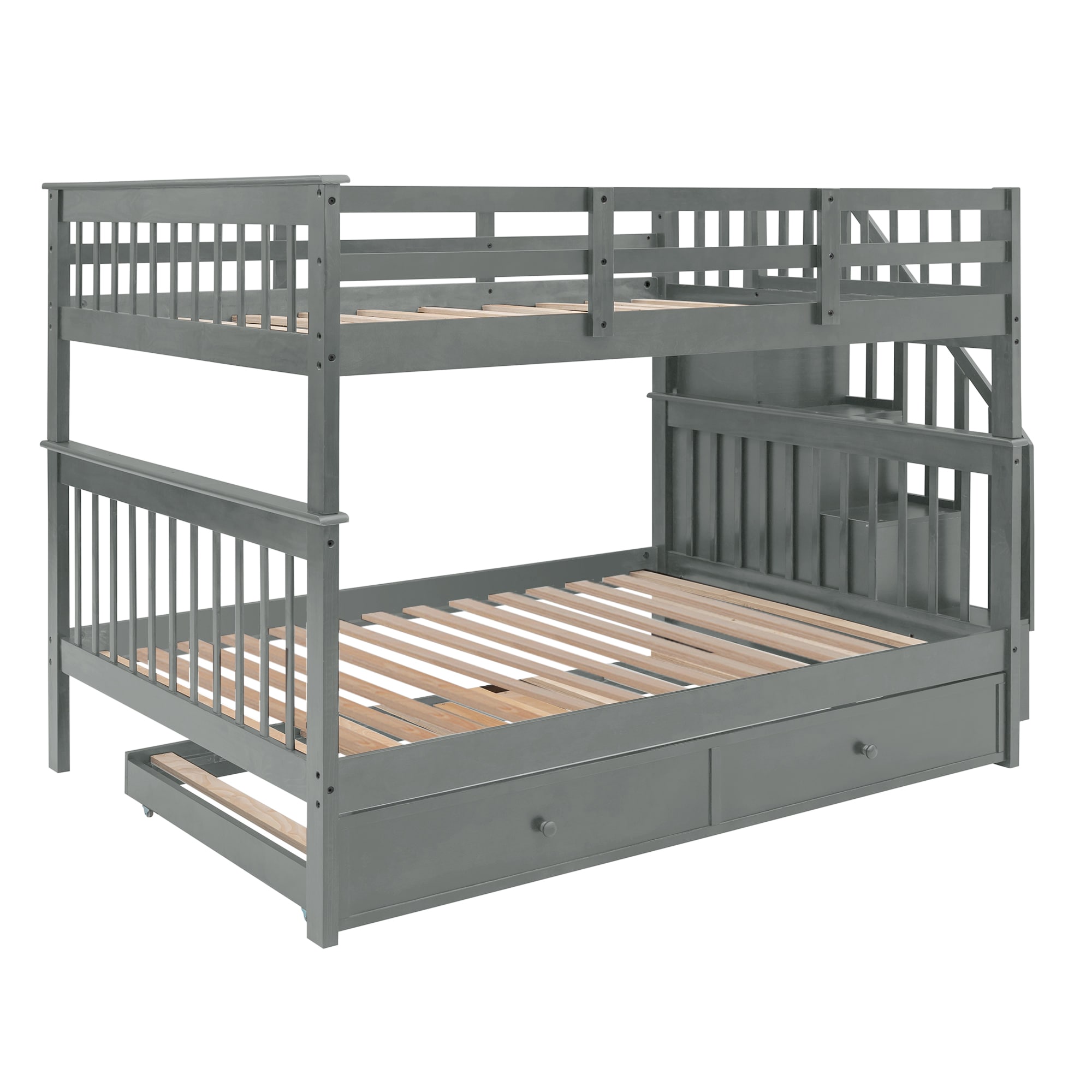 Clihome Twin Over Twin Bunk Bed Gray Twin Over Twin Bunk Bed in the ...