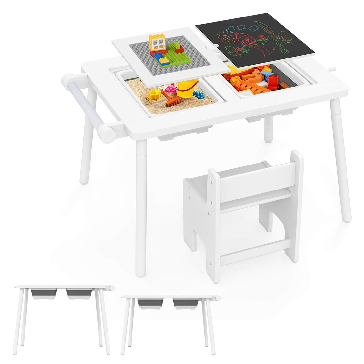 Costway  Sensory Table and Chair Set for Kids 2-8 with Foldable Bins for Sand or Water and Paper White