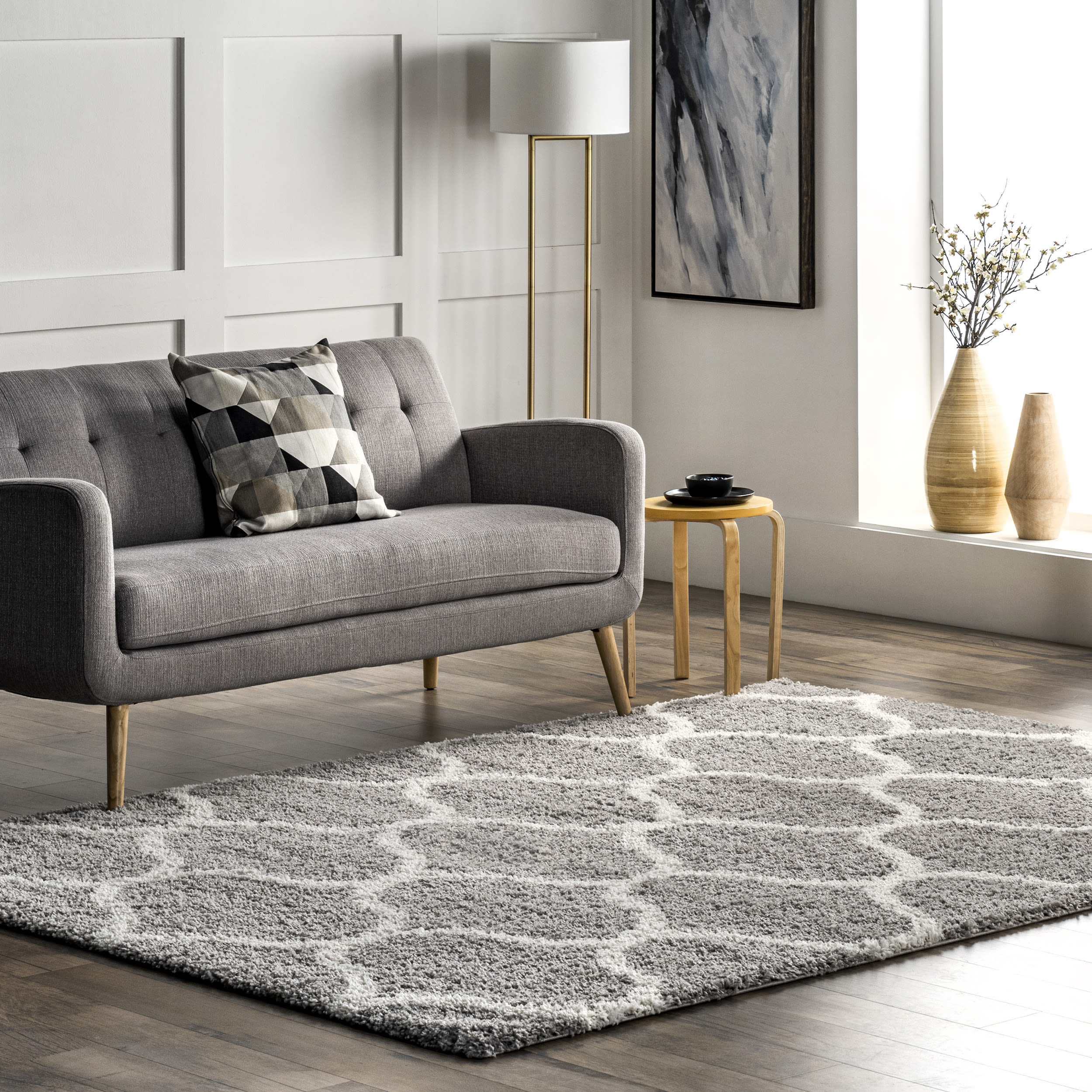 nuLOOM OZEZ06B-406 Easy Shag 4 x 6 (ft) Loomed Polypropylene Grey Rectangular Indoor Geometric Area rug