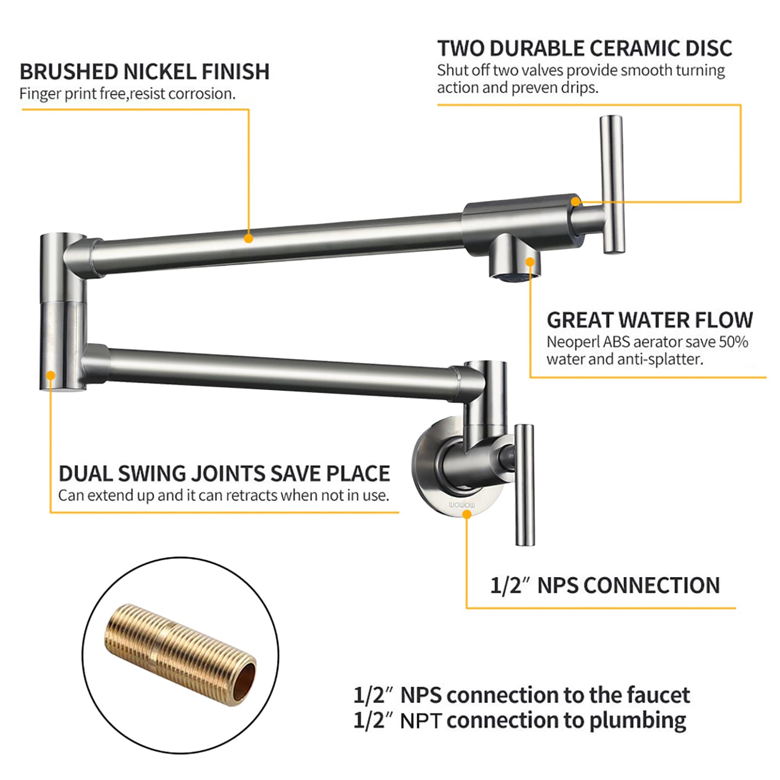 WOWOW Brushed Nickel Double Handle Wall-mount Kitchen Faucet in the ...