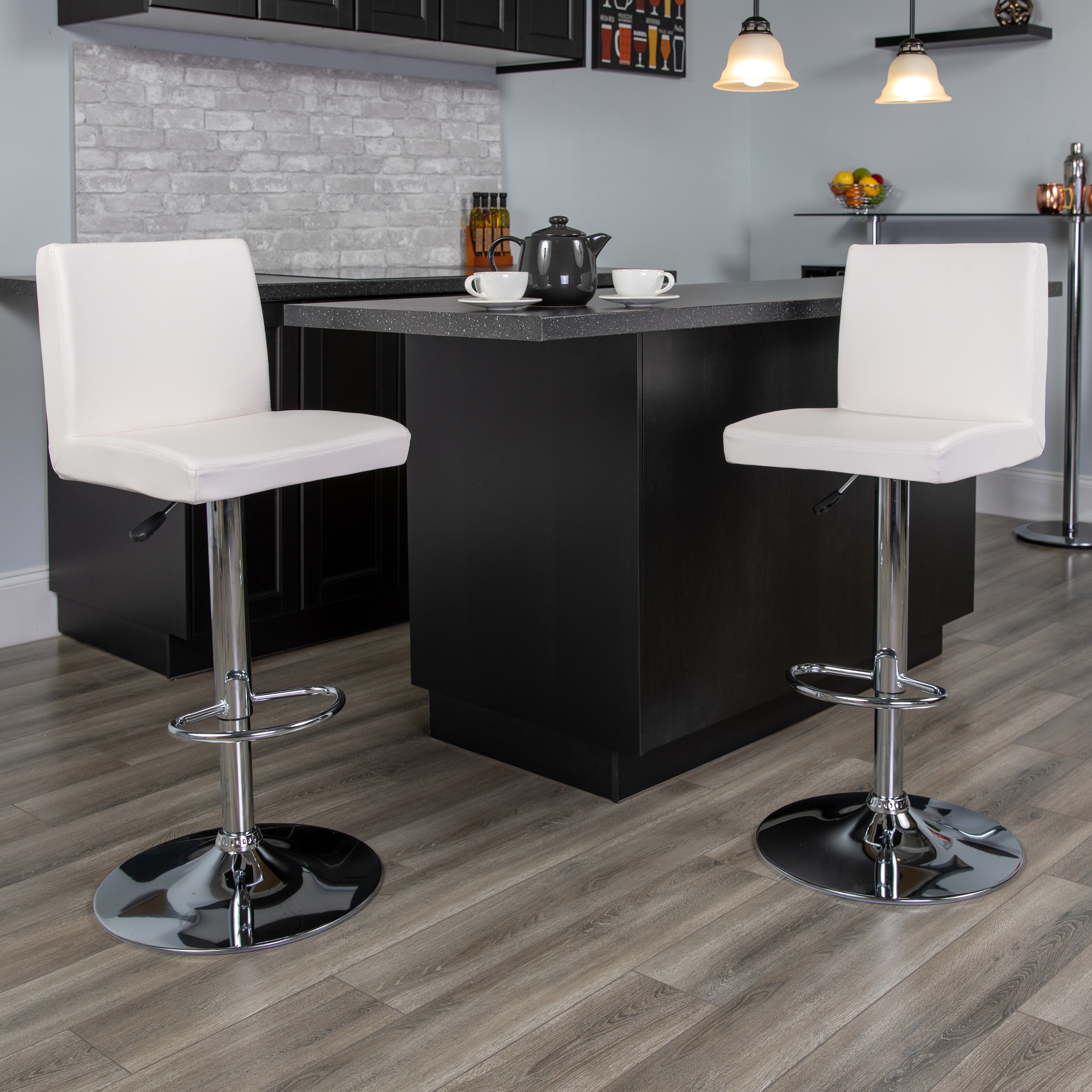 Flash Furniture Avery Set of 2 White 32.25 in H Adjustable height Upholstered Swivel Metal Bar Stool Back 847254072335 at Lowes