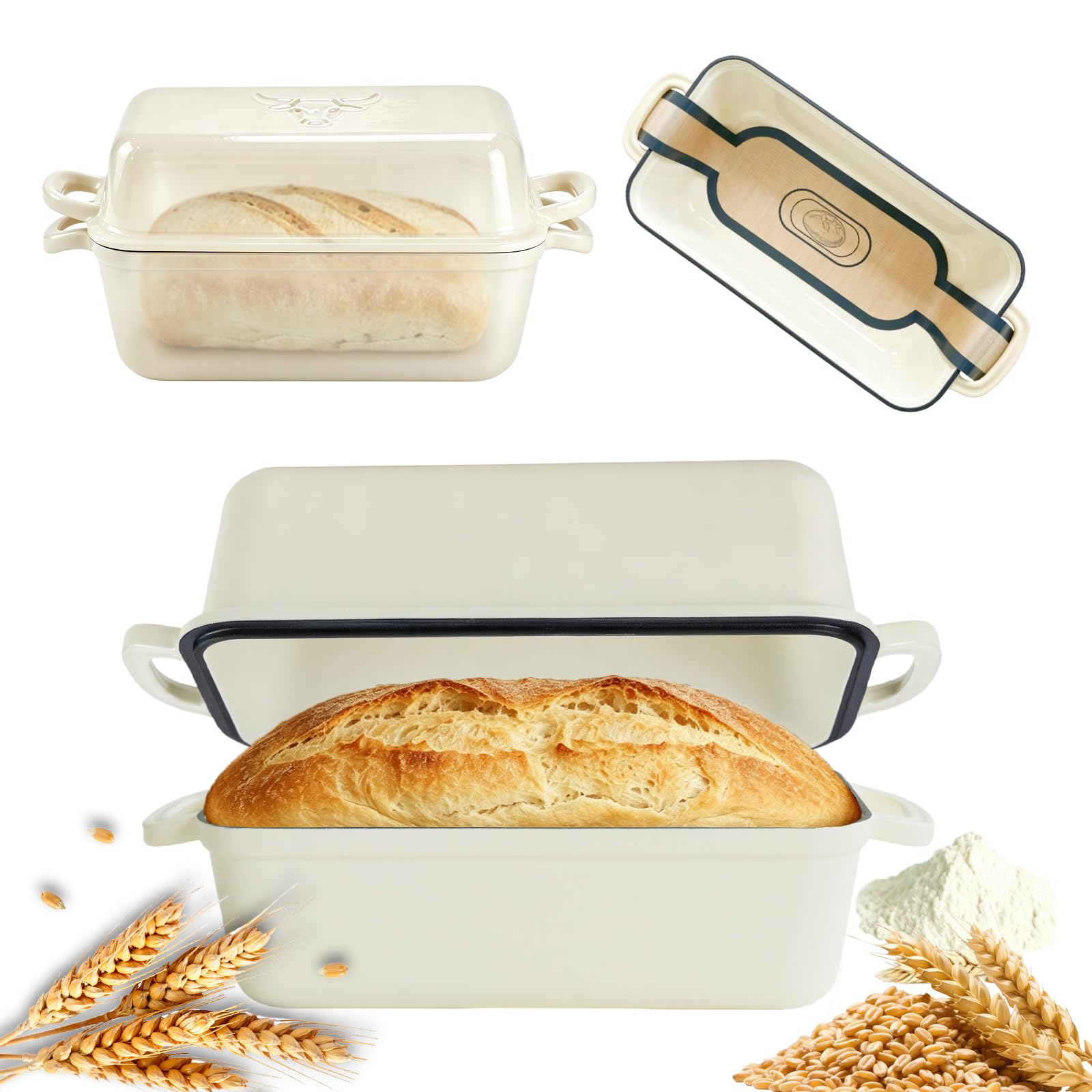 Lukvuzo 6Qt Large Enameled Cast Iron Loaf Pan with Lid 11 x 5 Inch Non ...