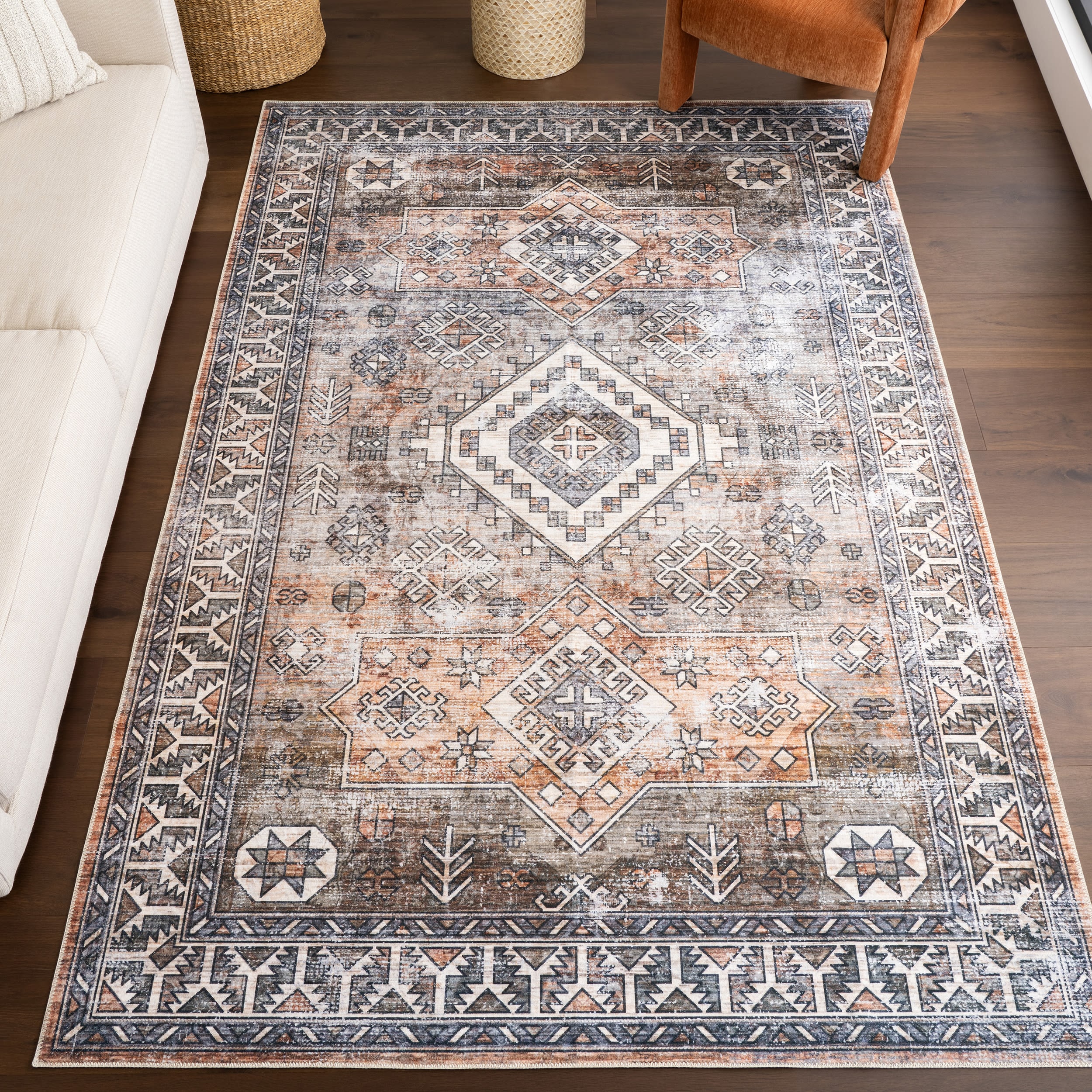 nuLOOM BIRV07A-508 Revel 5 x 8 (ft) Loomed Polyester Rust Rectangular Indoor Geometric Machine washable Area rug