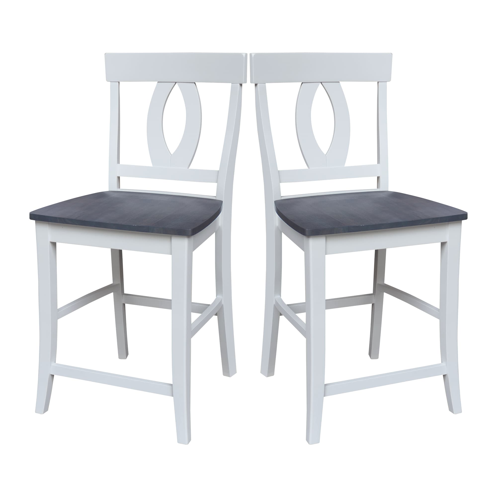 White and Heather Gray Wood Counter Height Stool with Splat Back