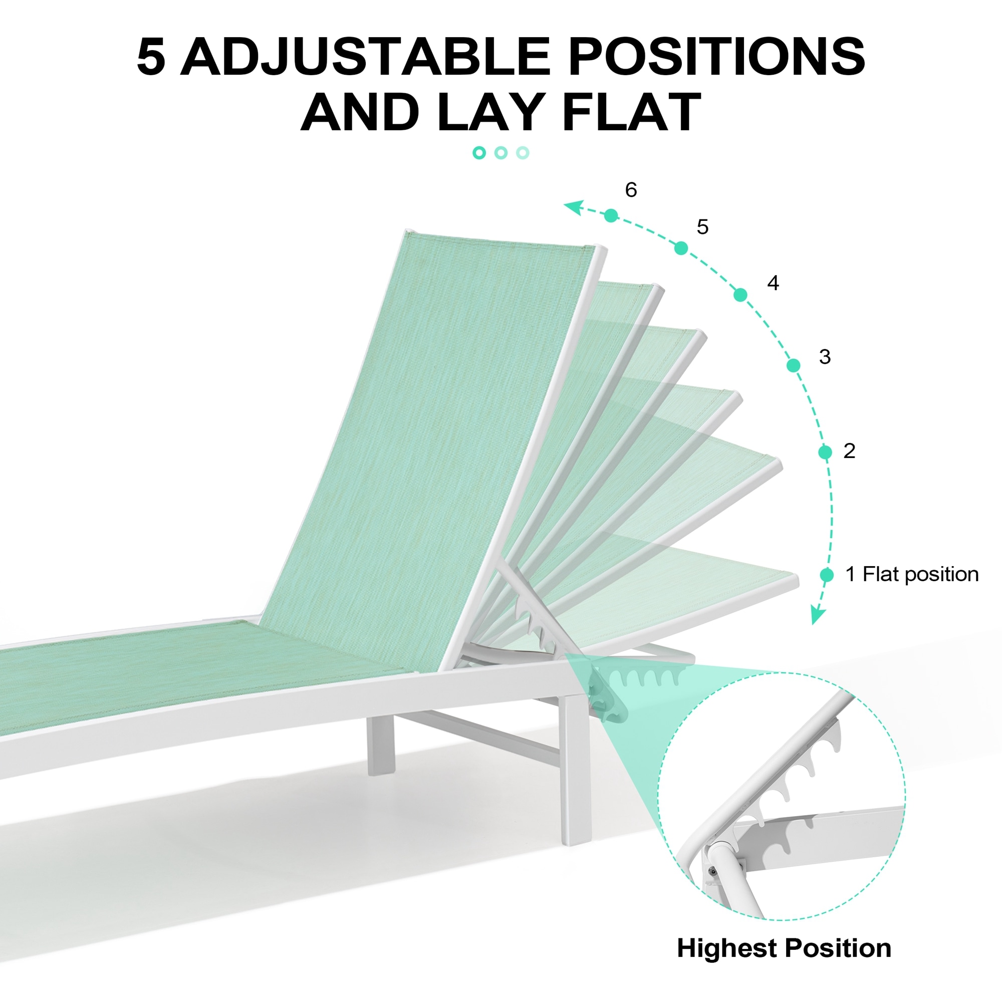 Green Aluminum Outdoor Chaise Lounge Chairs with Table Set