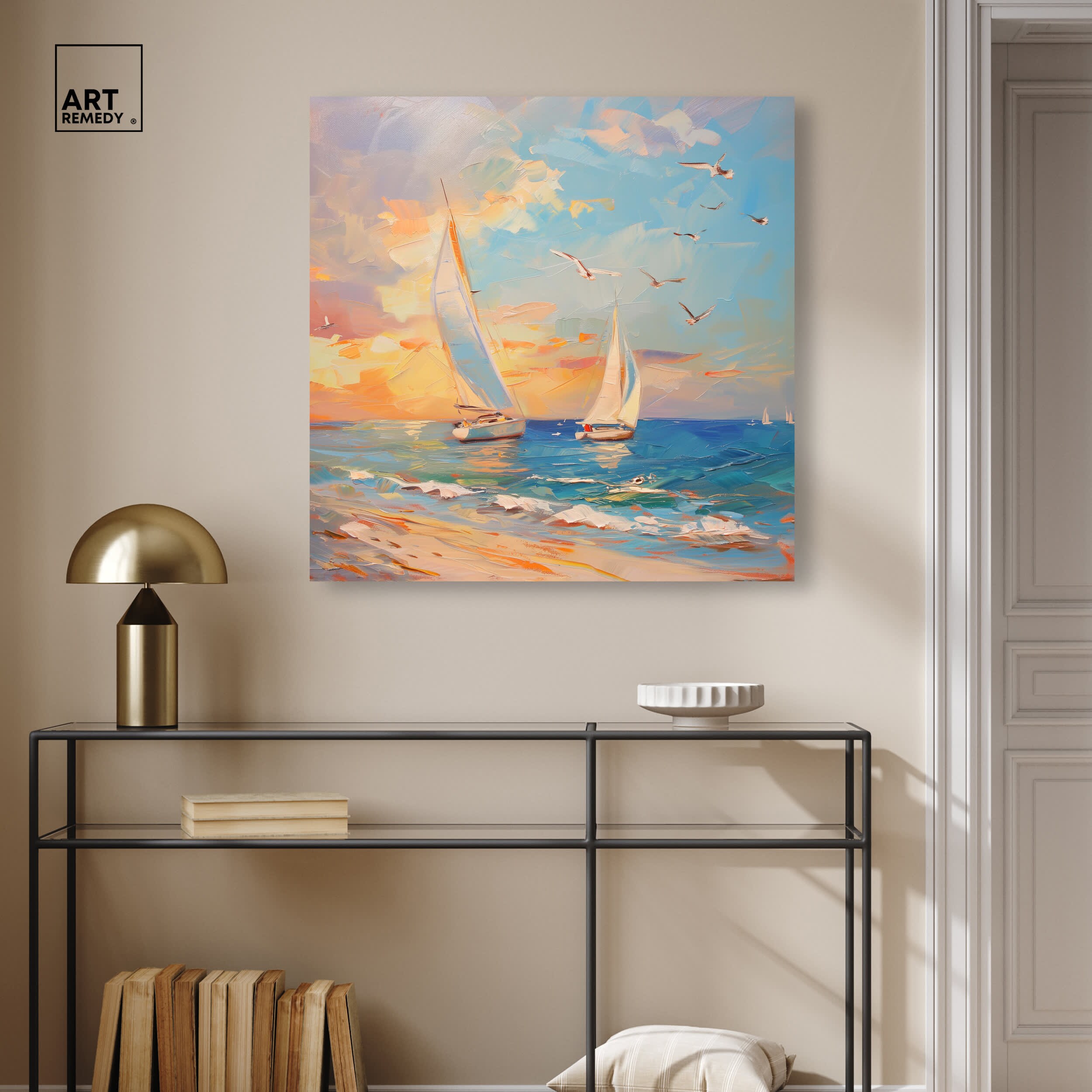 Art Remedy Sailboats in the Sunset Coastal Print by Gallery Wrapped 30 ...