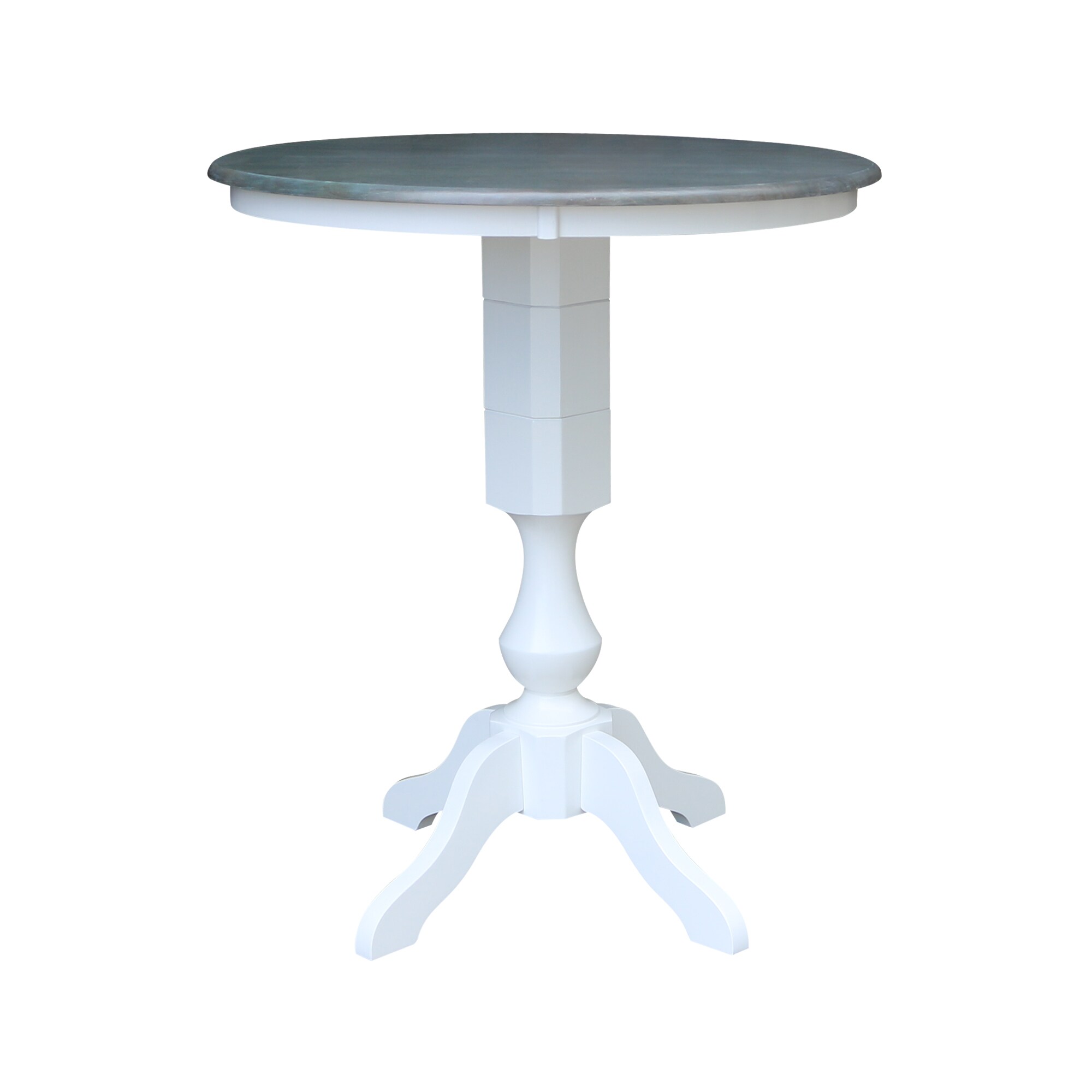 International Concepts K05-36RT-11P-2 White/Heather Gray Round Traditional Bar Table, Wood with White Wood Pedestal Base 36-in L x 41.9-in H