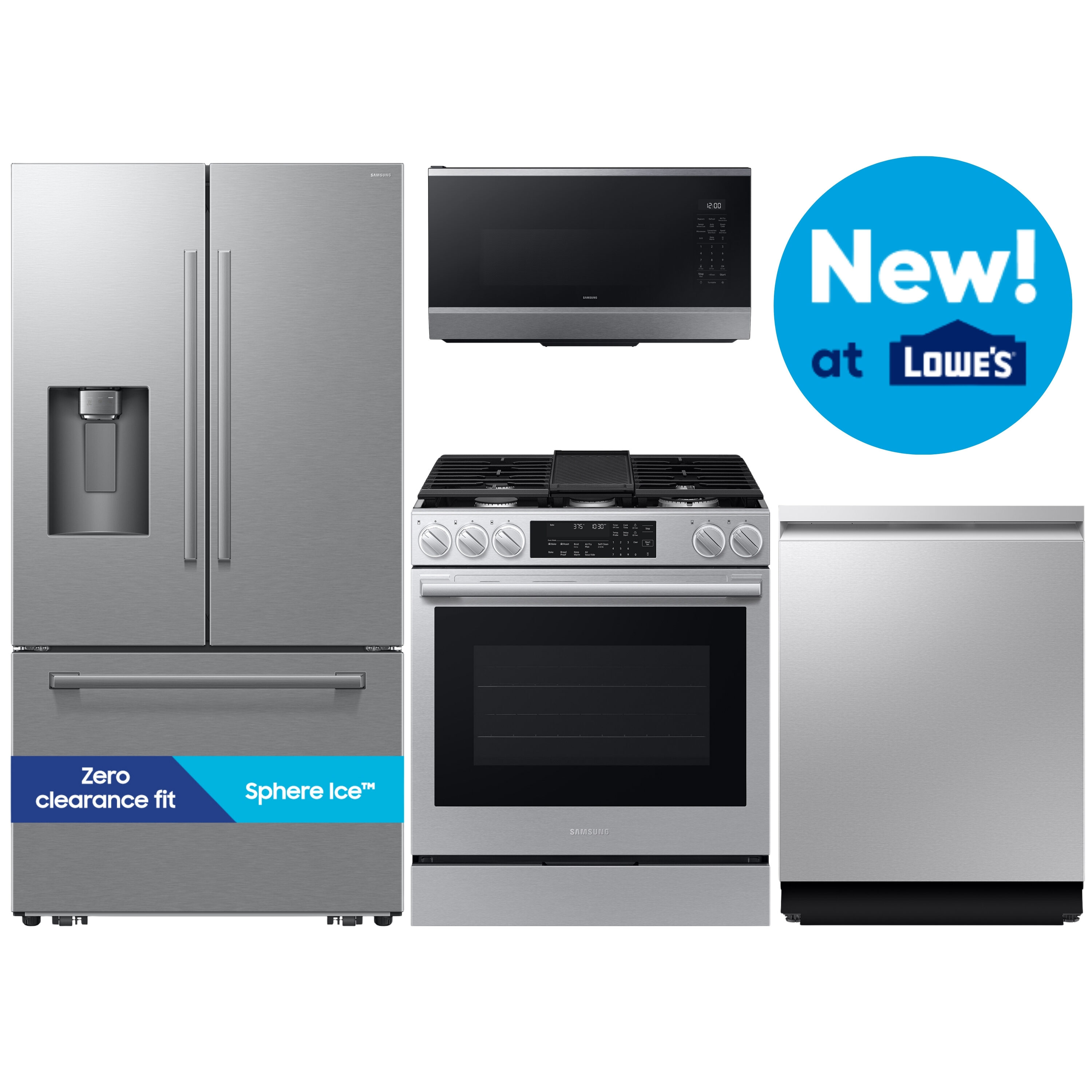 Samsung  Bespoke AI Standard-Depth Zero Clearance Fit Sphere Ice French Door Refrigerator with Bespoke Air Fry Convection Oven Slide-In Natural Gas Range in Fingerprint Resistant Stainless Steel