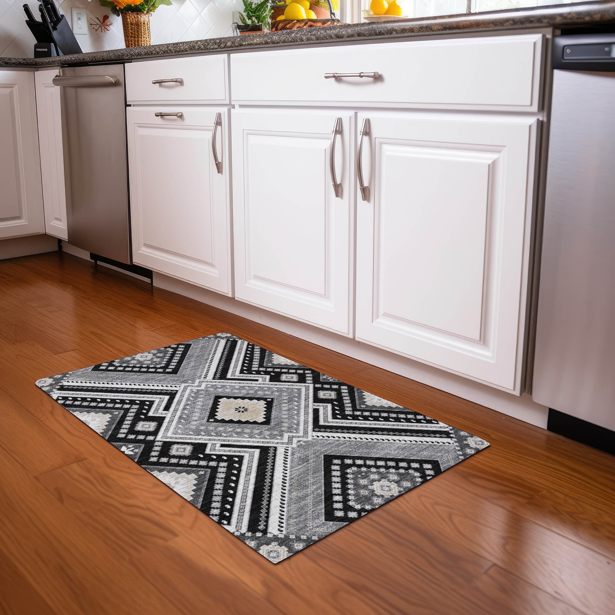 Black Synthetic Rectangular Washable Indoor/Outdoor Rug 30" x 20"