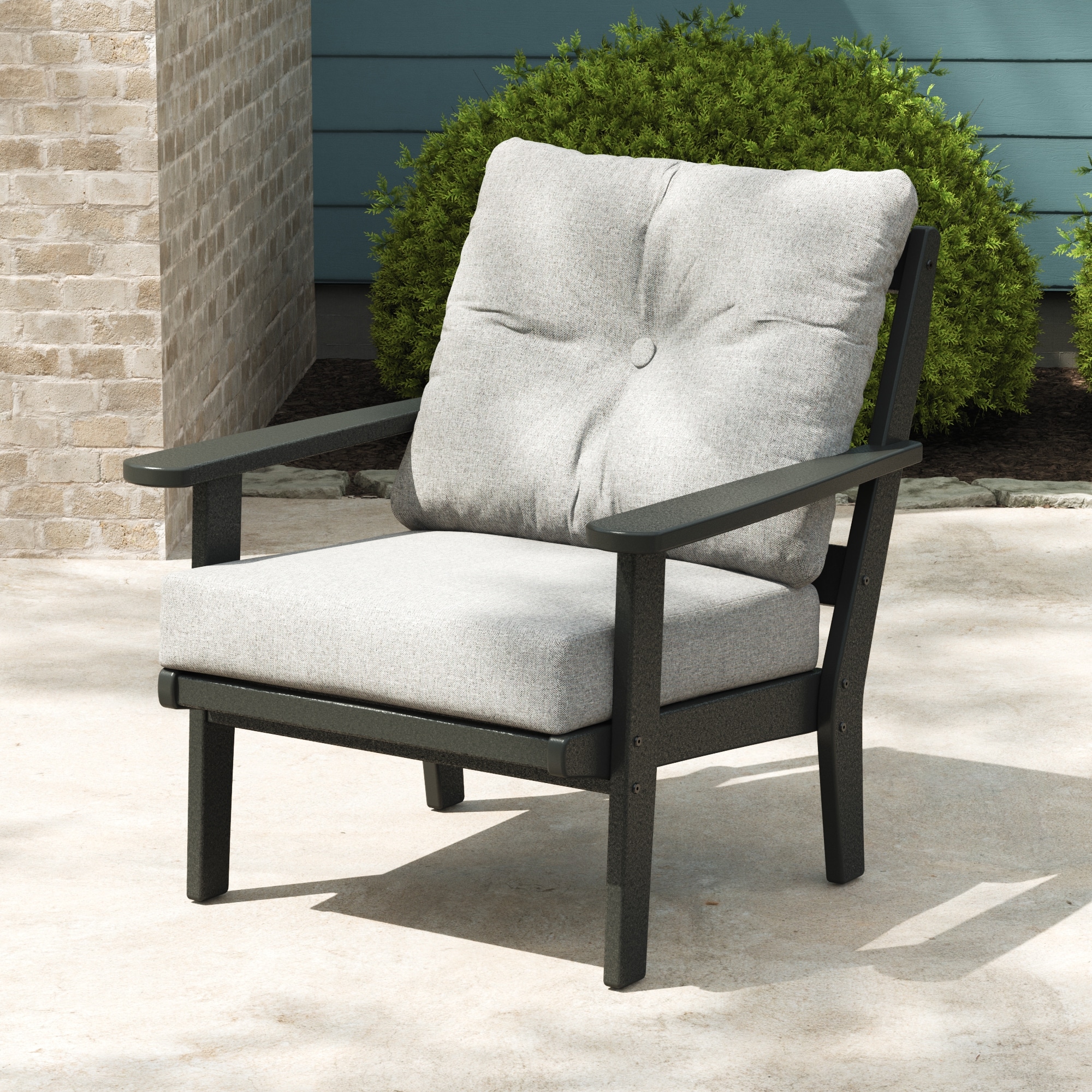 POLYWOOD 4441-BL145980 Mission Black Plastic Frame Stationary Conversation Chair with Brown Slat Seat