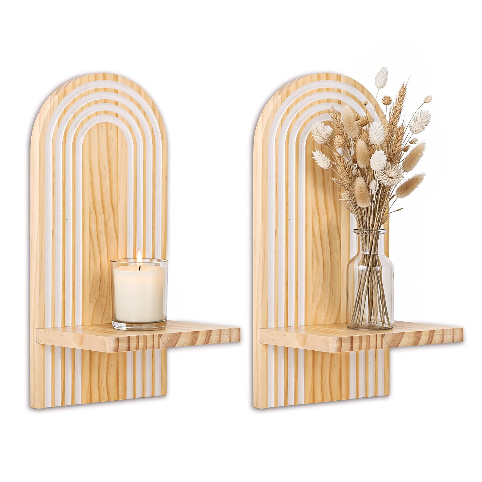 Wudkey 2-Pack Boho Wall Decor Solid Natural Wood Wall Sconces Handmade Wooden Art Decor for Living Room Dining Room Bedroom