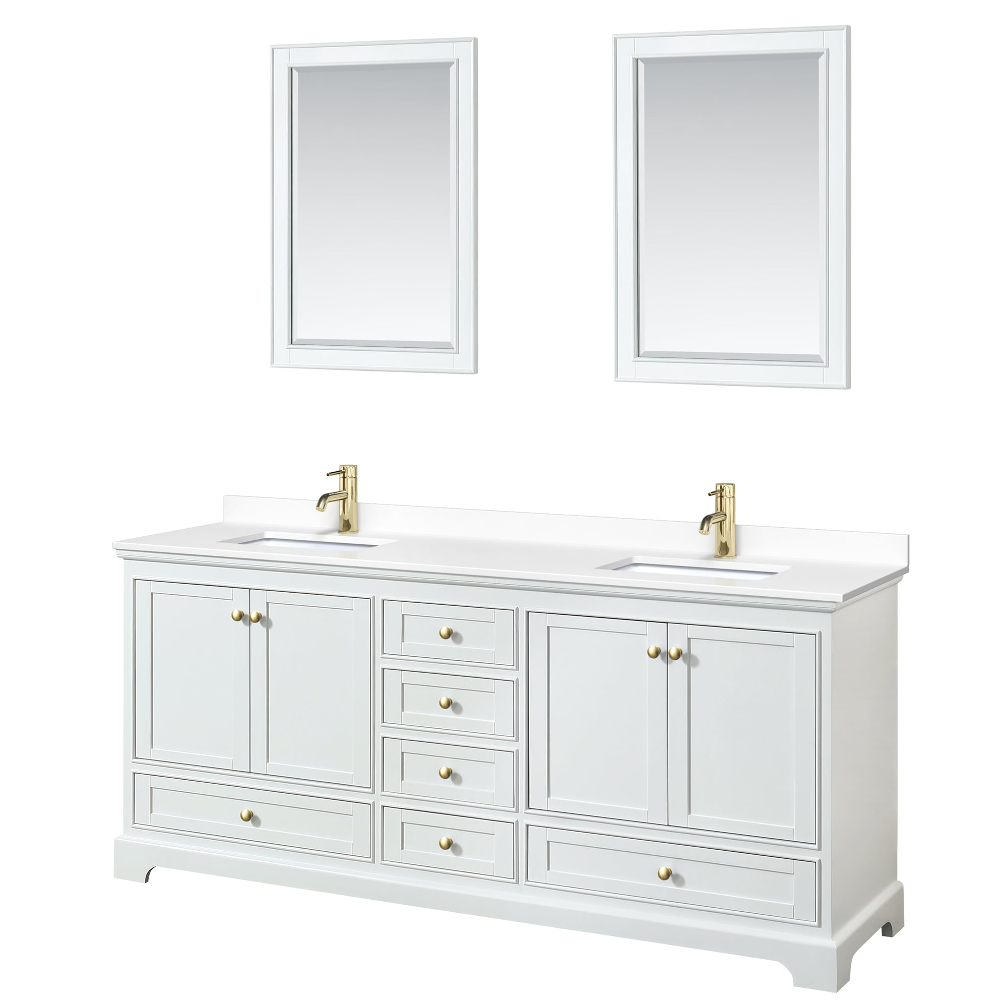 Wyndham Collection WCS202080DWGWCUNSM24 Deborah 80-in White with Brushed Gold Trim Undermount Double sink Bathroom Vanity with White Cultured Marble Cultured marble Top (Mirror Included)