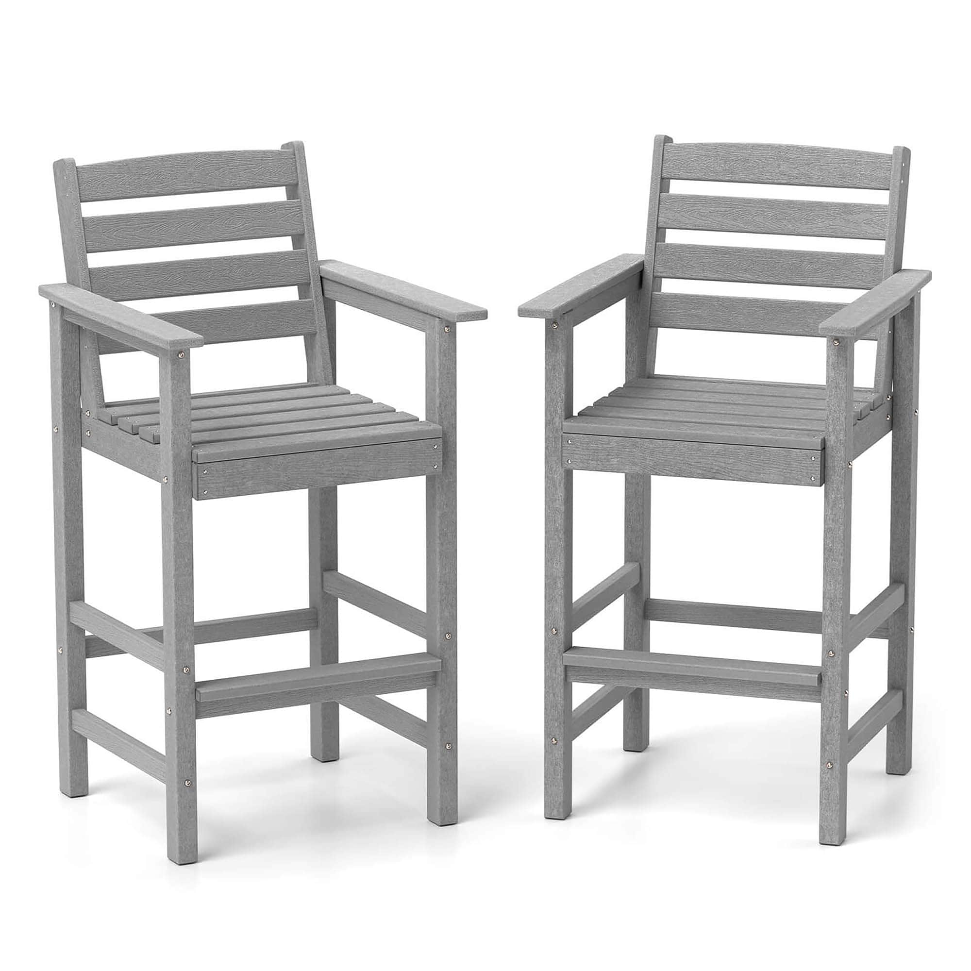 Costway HCST05558 Set of 2 Gray HDPE Frame Stationary Adirondack Chair with Solid Seat