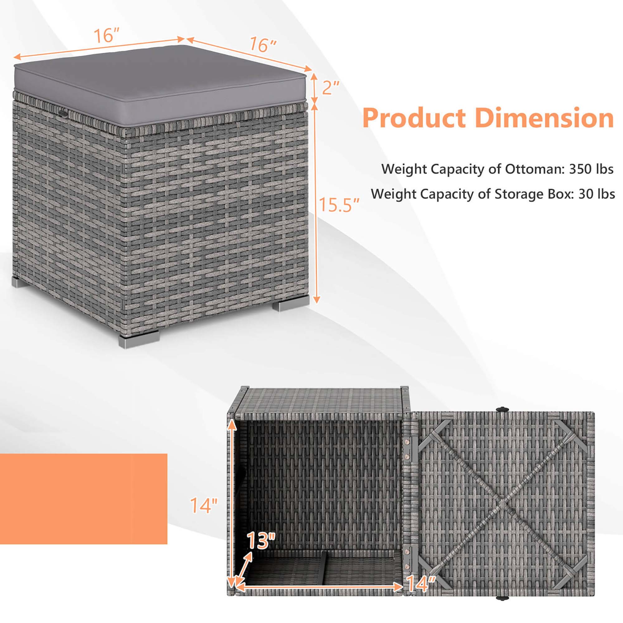 Costway HCST10870 Indoor-Ottomans - View #2