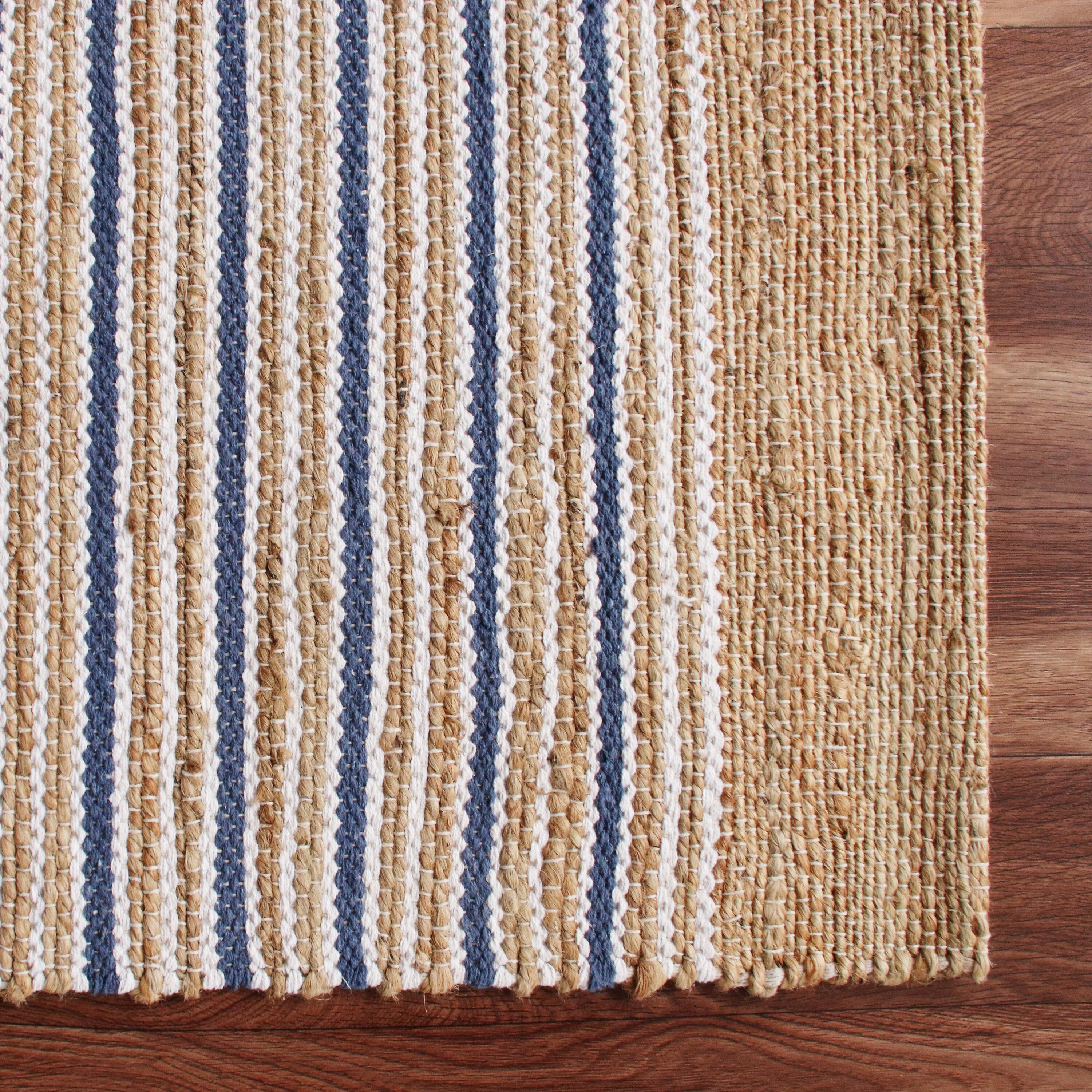 Coastal Stripe Hand-Woven Cotton Area Rug, 5' x 7', Blue