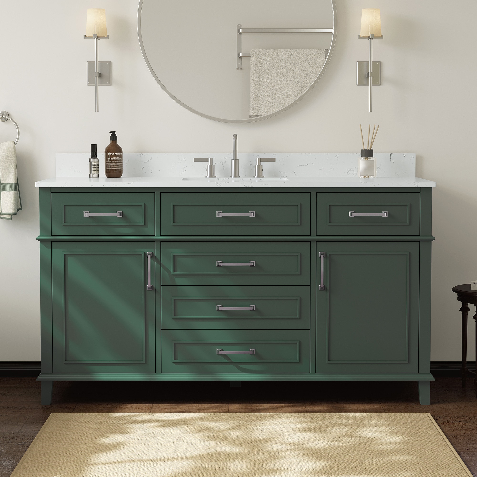DELUXE LIVING V24026-60SG Neo 60-in Sea Green Undermount Single Sink Bathroom Vanity with Carrara White Engineered Stone Top