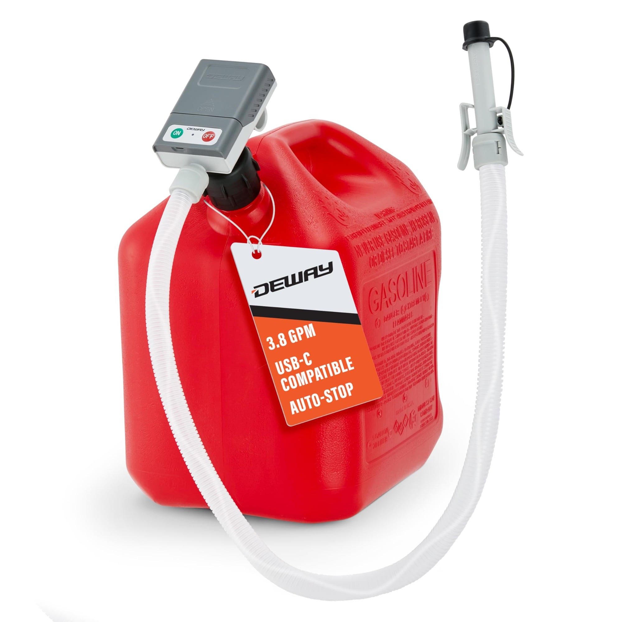 DEWAY - Portable Fuel Transfer Pump Battery Powered - Auto-Stop Nozzle - 3.8GPM - 51'' Hose and A...