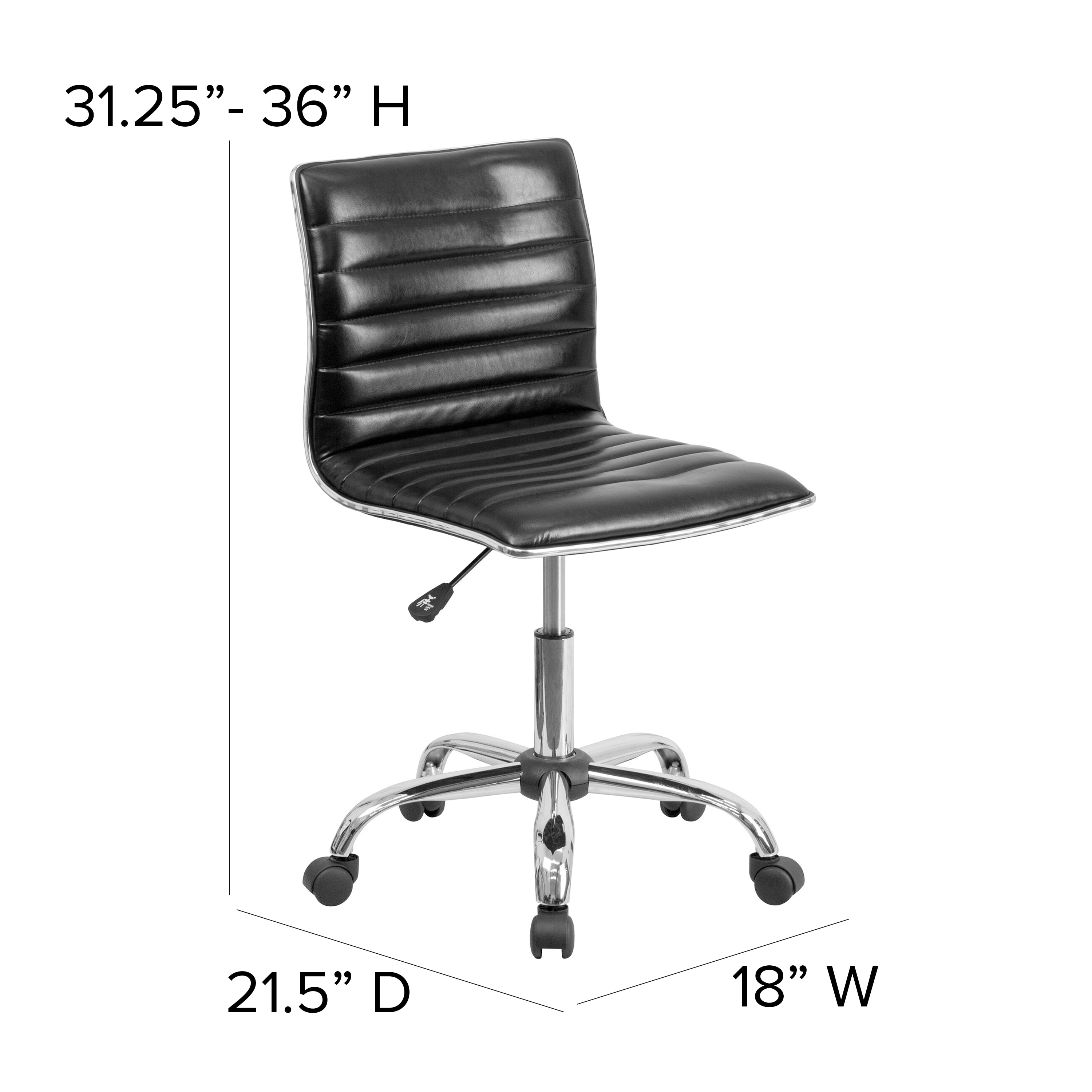Alan Low Back Armless Black Vinyl Swivel Task Chair with Chrome Base