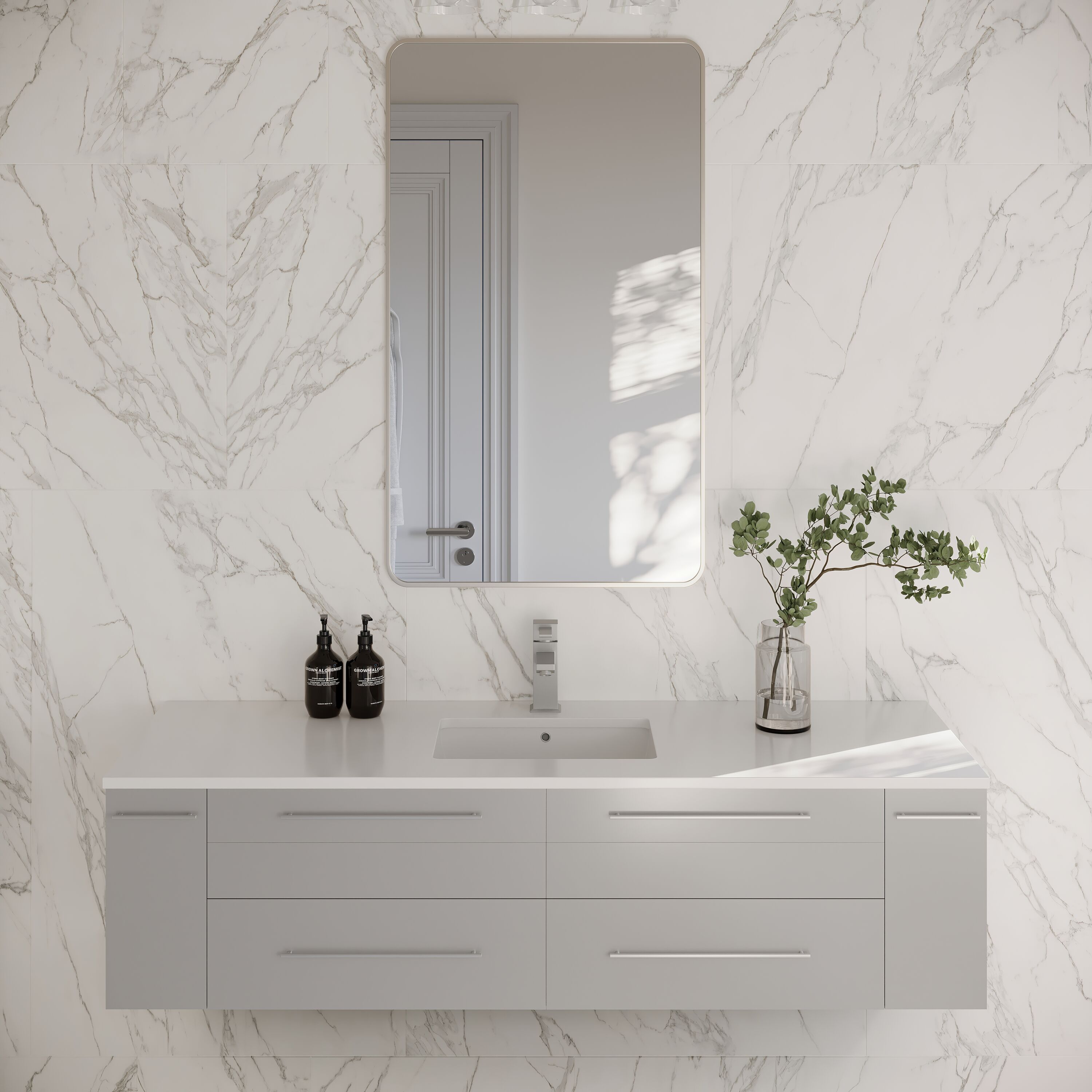 Fresca FCB6160GR-UNS-CWH-U Lucera 60-in Gray Undermount Single sink Floating Bathroom Vanity with White Quartz Top