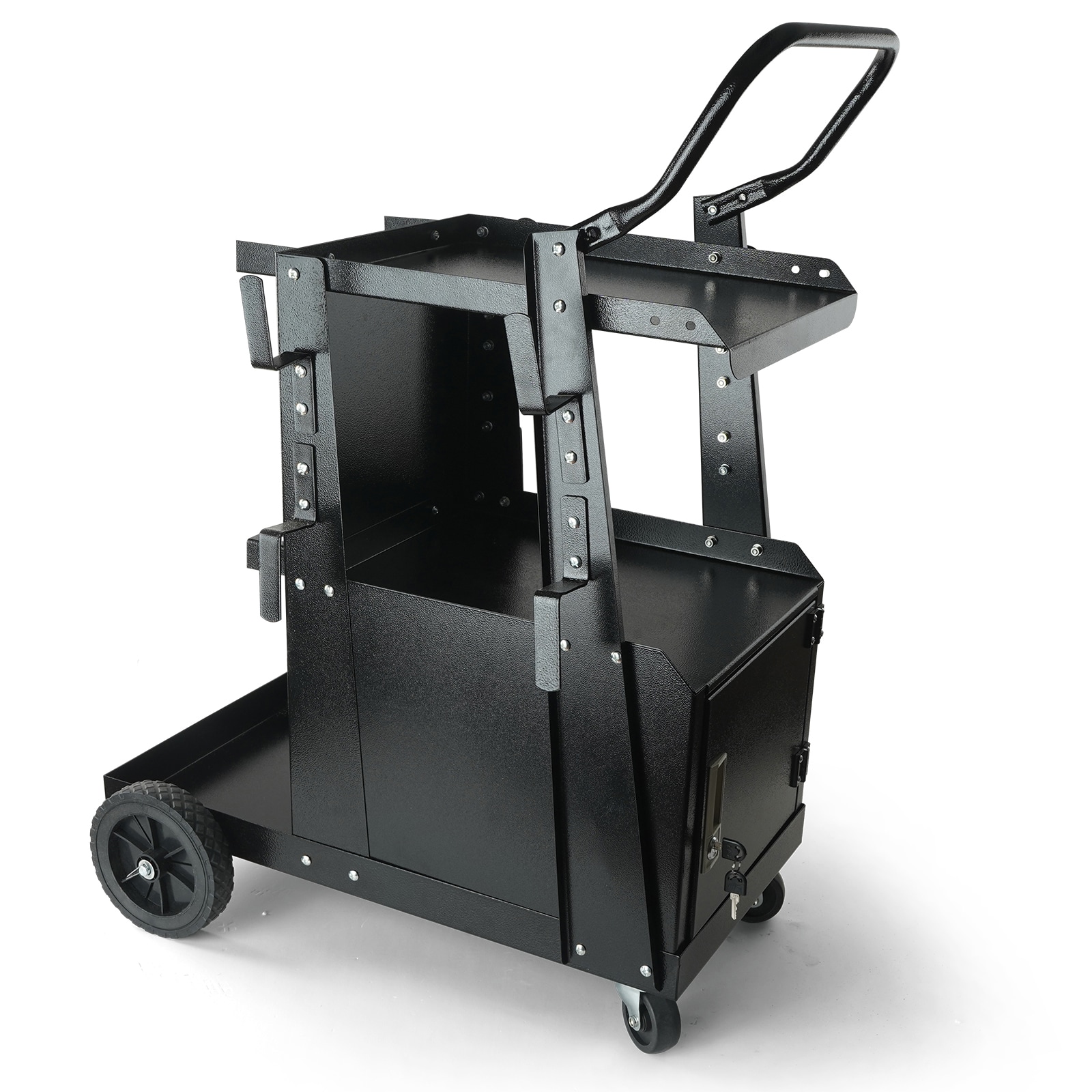 Mecale 2-Tier Steel Welding Cart with Lockable Cabinet 265-lb Capacity for MIG TIG Welders Black