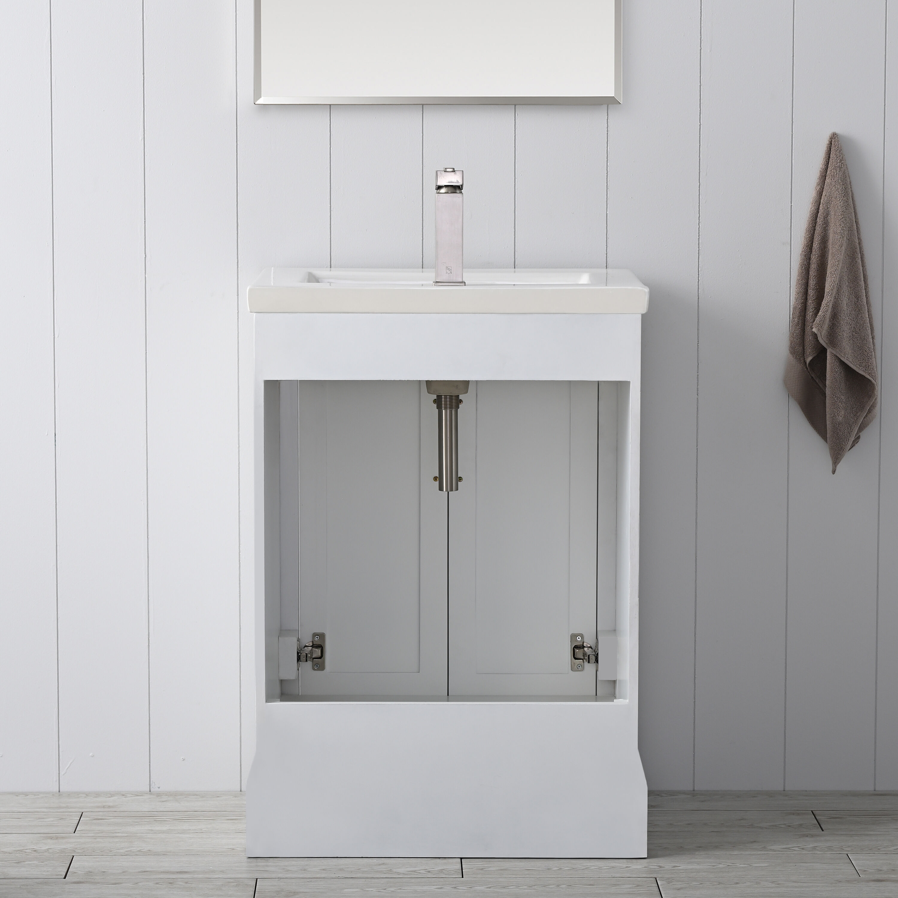 White Single Sink Bathroom Vanity with Ceramic Top, 24-inch
