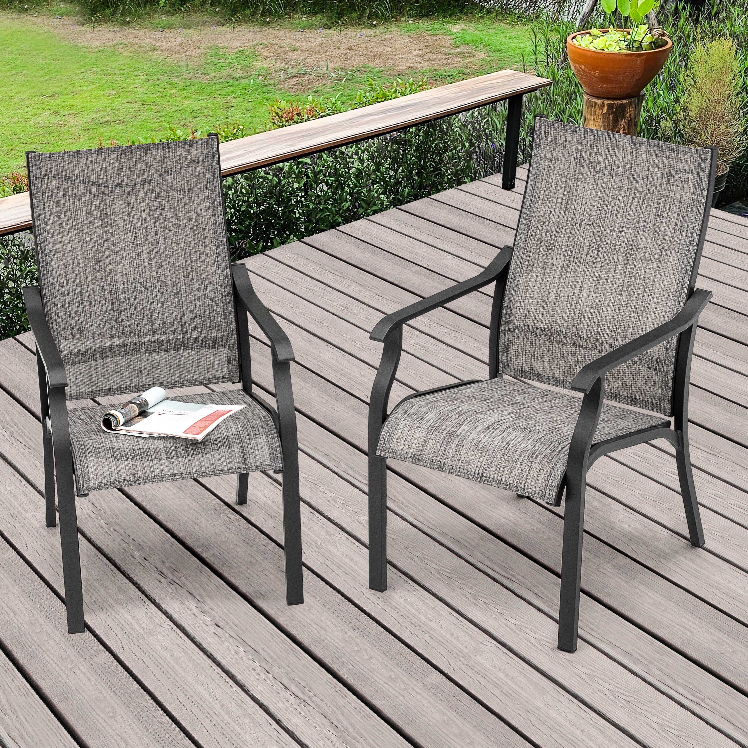 Nuu Garden DS101A-LS Textilene Dining Chair Set of 2 Black Aluminum Frame Stationary Dining Chair with Brown Solid Seat