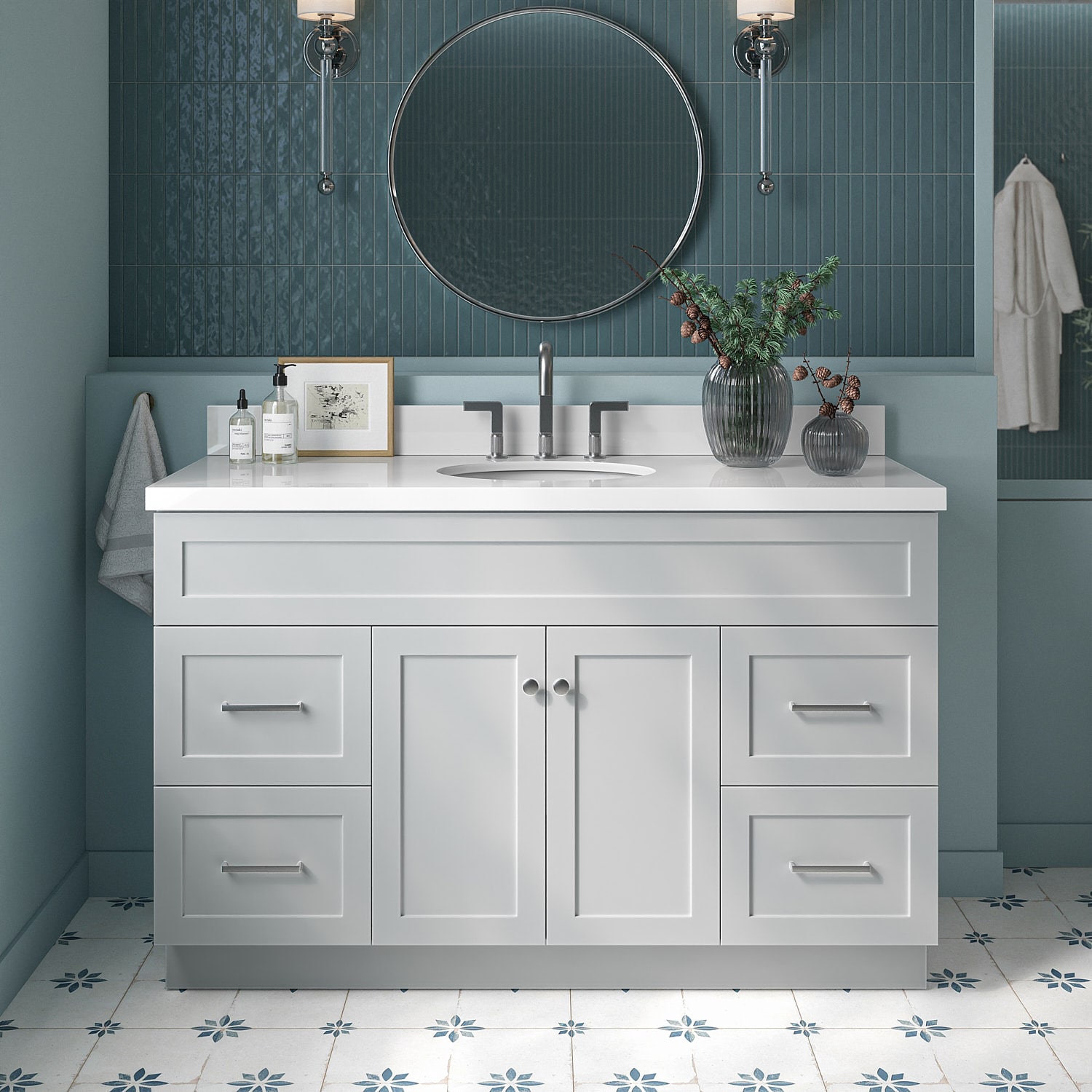 ARIEL F055SWQOVOGRY Hamlet 54-in Gray Undermount Single Sink Bathroom Vanity with Pure White Quartz Quartz Top