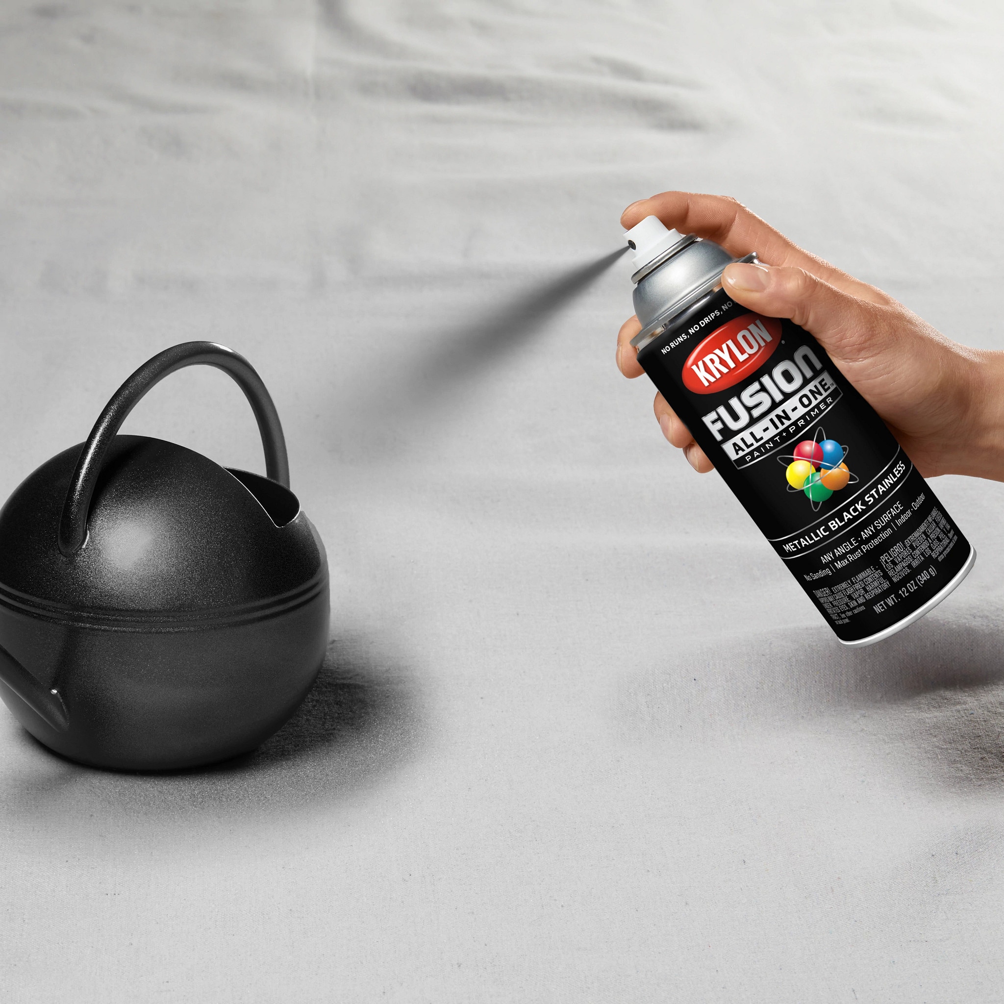 Krylon FUSION ALL-IN-ONE Gloss Black Stainless Metallic Spray Paint And ...