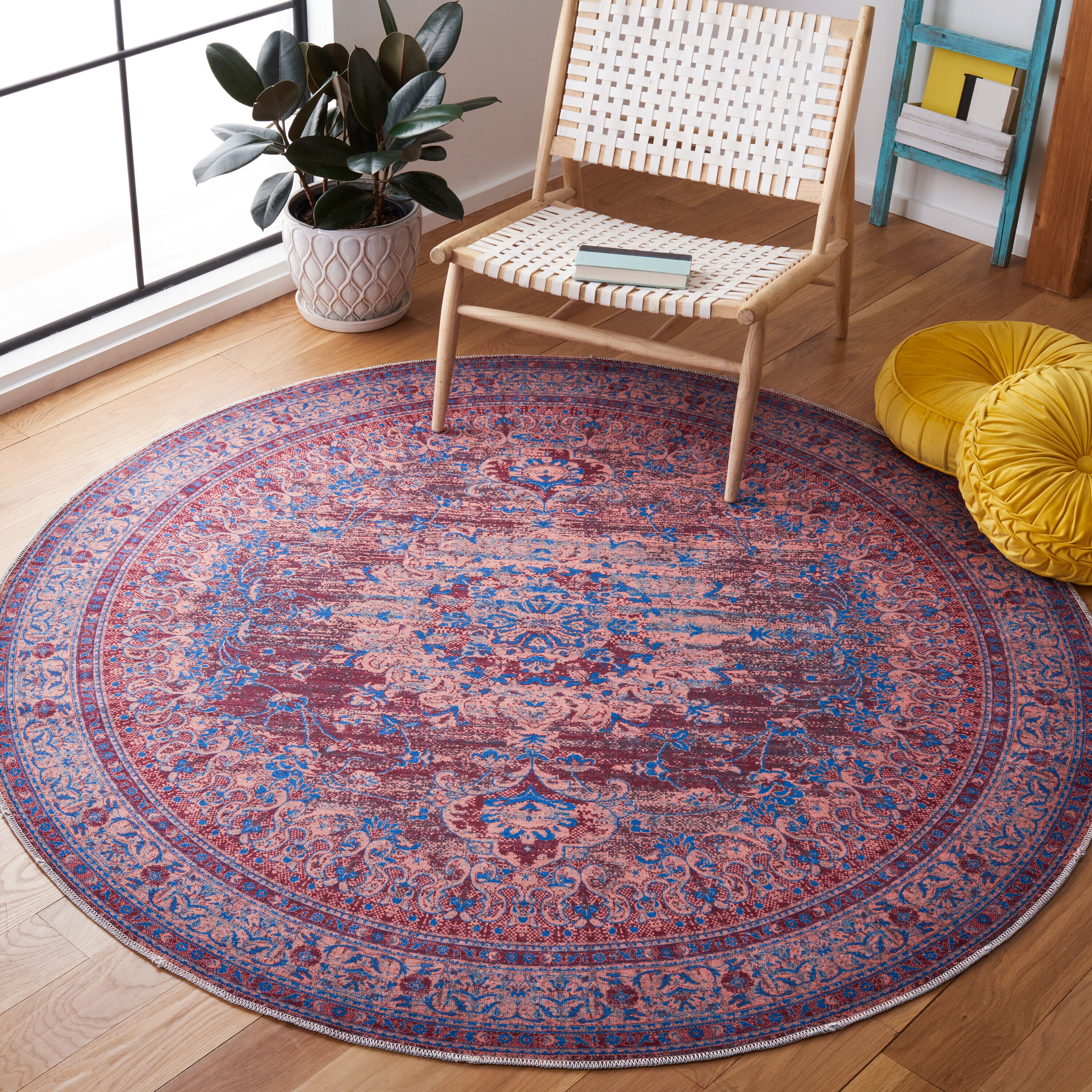 Safavieh SEP550D-7R Serapi 7 x 7 (ft) Loomed Cotton Gold/Blue Round Indoor Border Machine washable Area rug