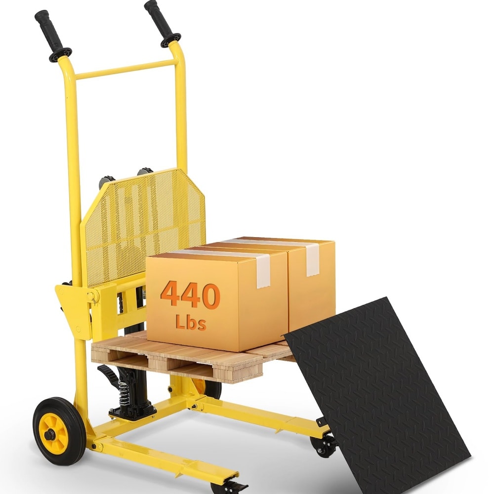 Garvee Hydraulic Material Lift Table Cart 450 lbs Capacity 36 Inch Max Lift Height Adjustable Forks Steel Platform Lockable Swivel Casters #06XMC4163