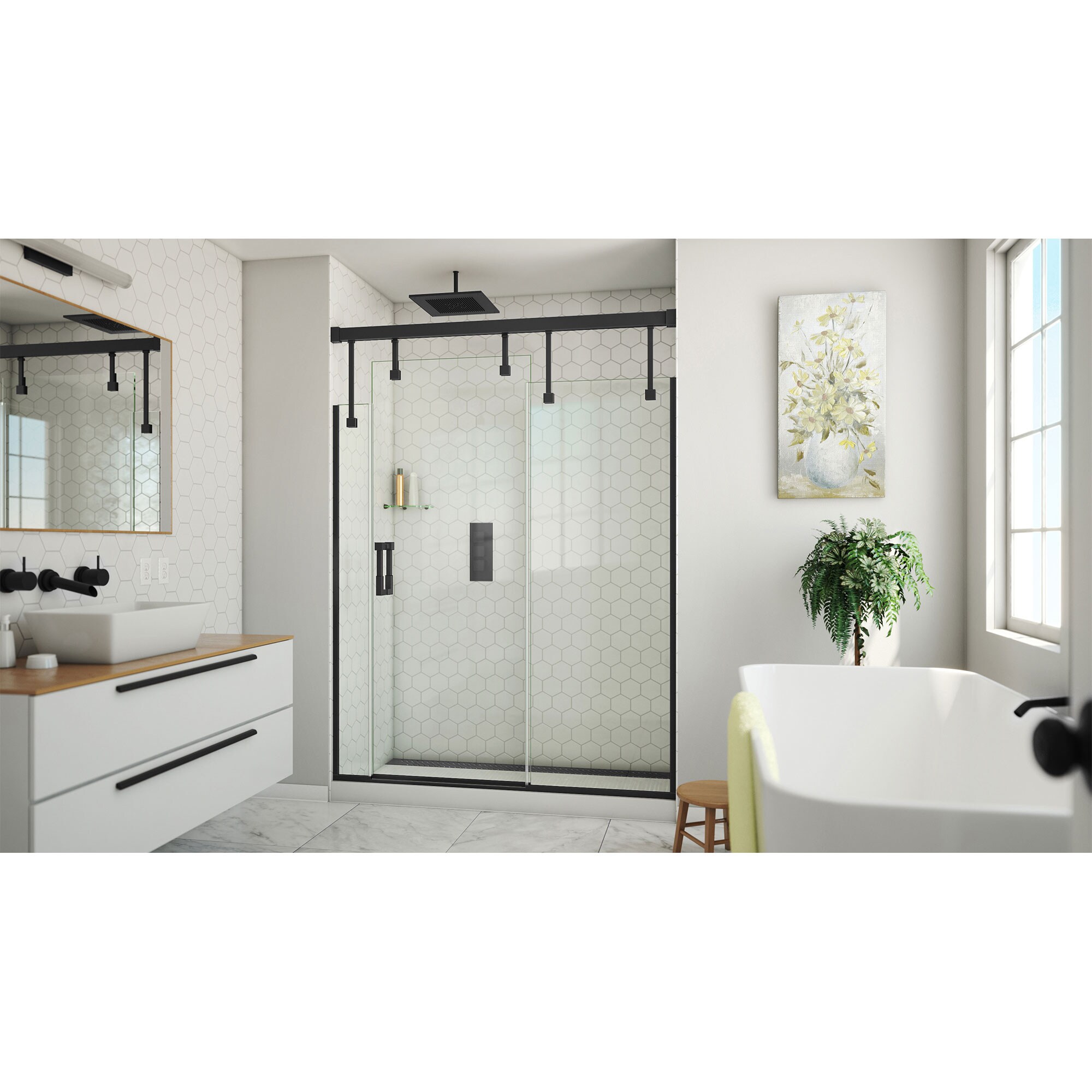 APLUS VICTORIA-D 45~60 in. W x 78 in. H, Frameless Sliding Shower Door,  5/16 Clear Glass. VT-D Shower Door Set