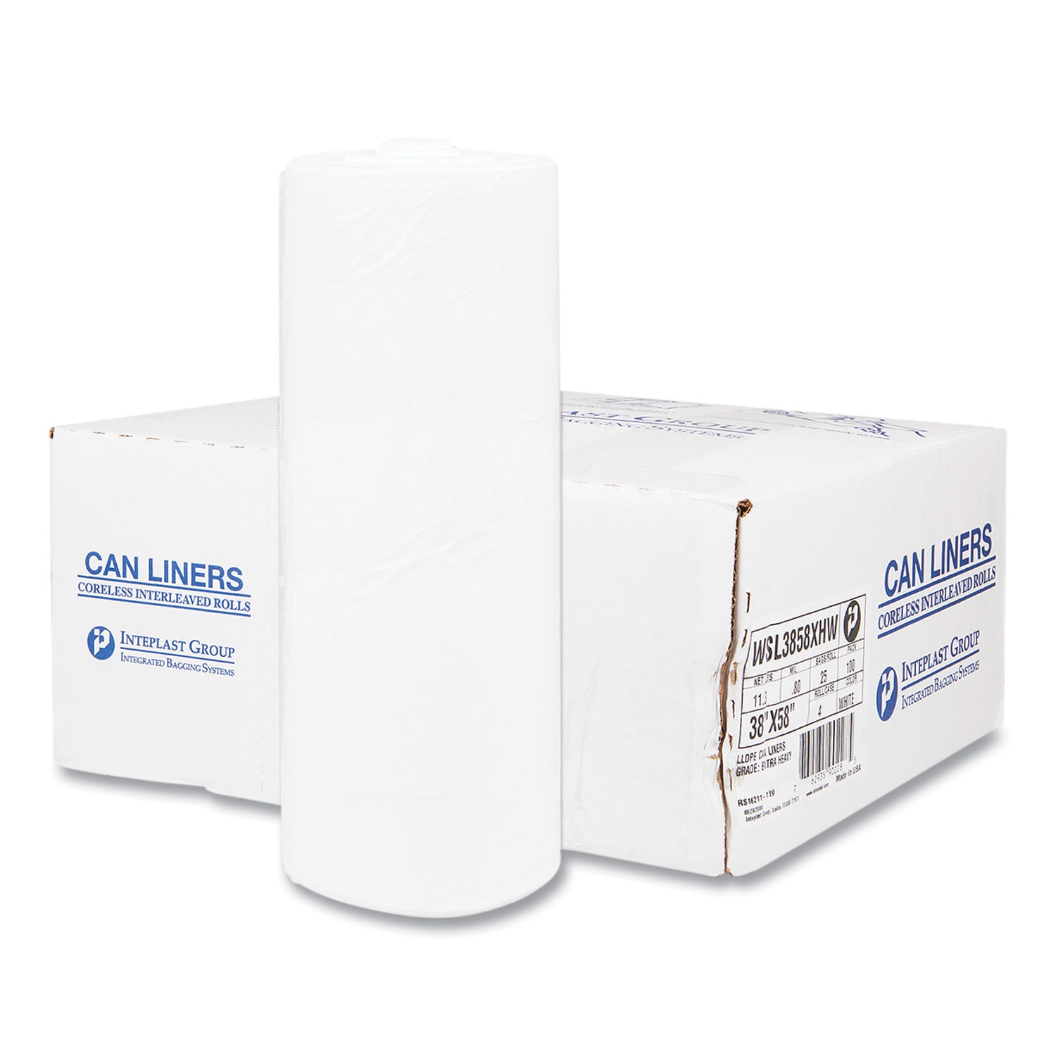 The Inteplast Group High-Density Commercial Can Liners 55 gal 17 mic 36 in x 60 in Clear Interleaved Roll 25 Bags/Roll 8 Rolls/Carton