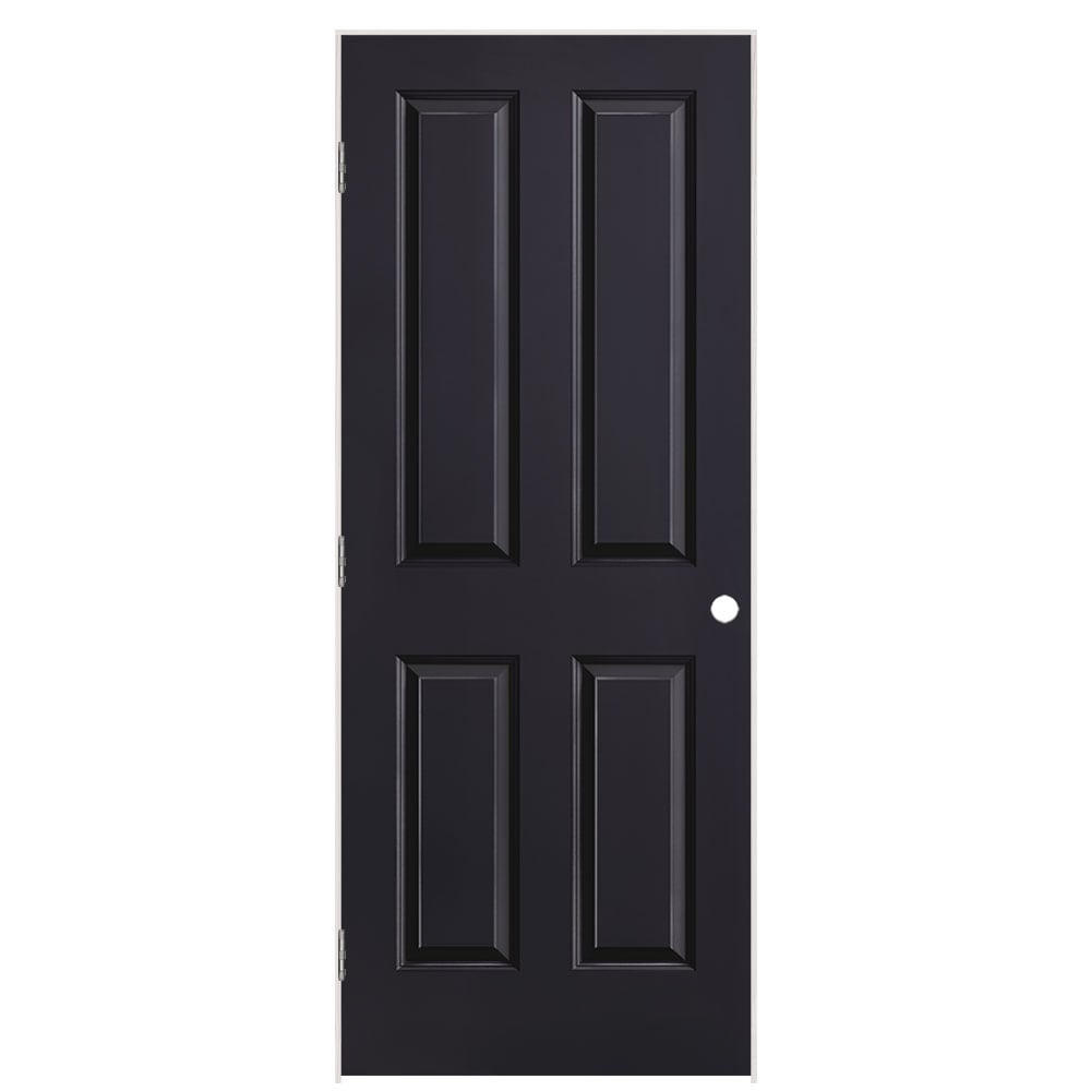 Masonite 1316574 32-in x 80-in Midnight Solid core 4 panel square Right hand Smooth Prefinished Molded composite Flat Jamb Single Prehung Interior Door