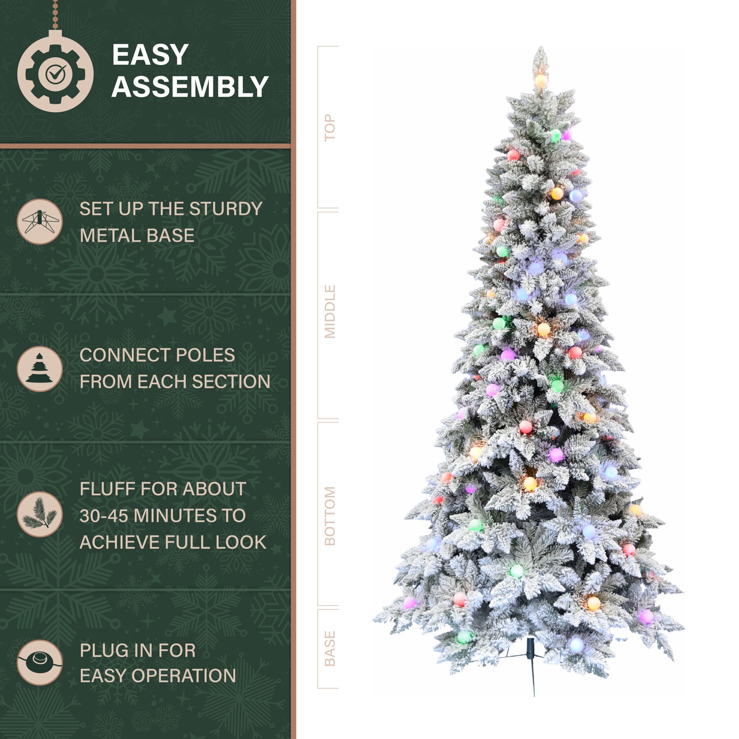 7.5-Ft Slim White Tail Pine Artificial Christmas Tree with Multicolor LED Lights