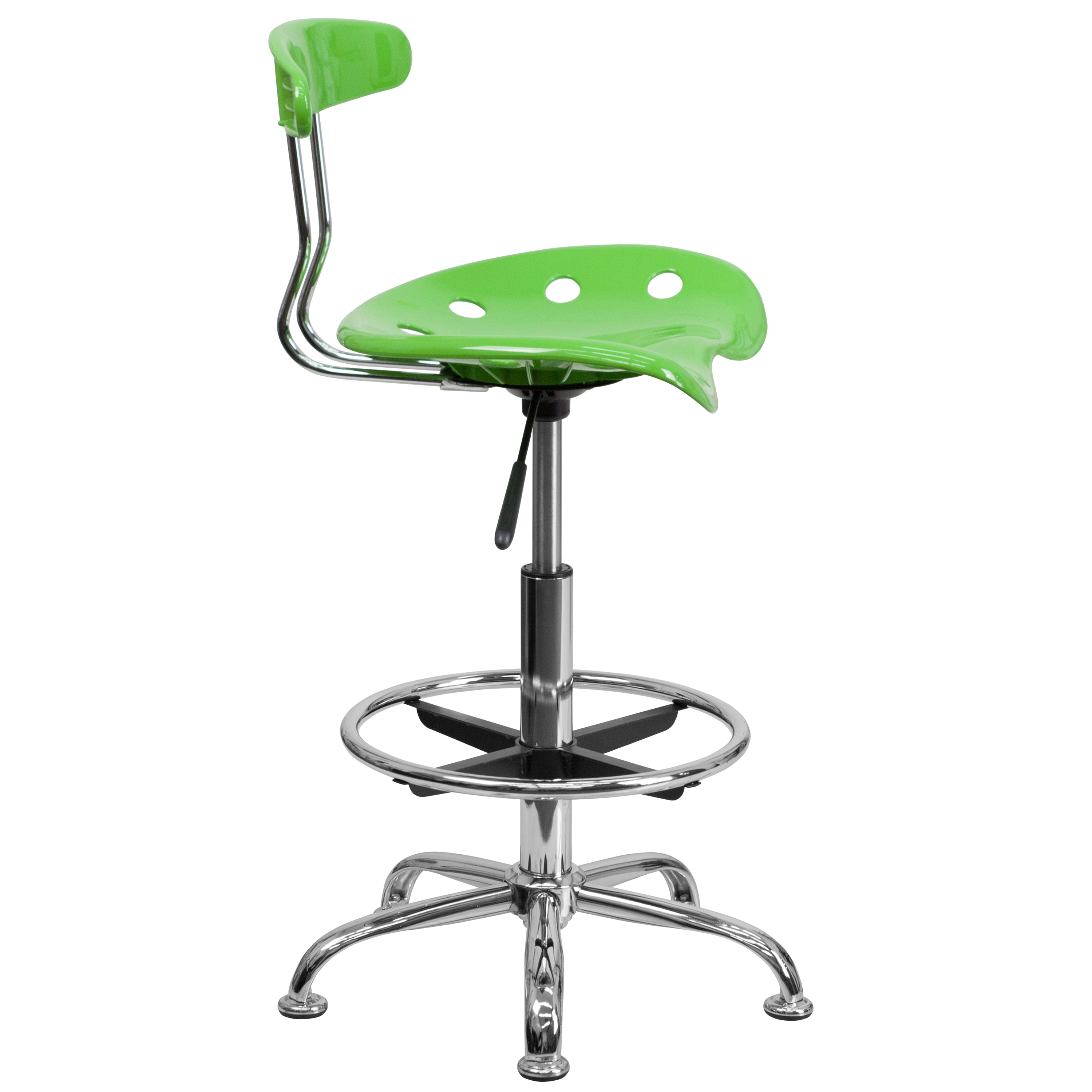 Vibrant Apple Green and Chrome Adjustable Drafting Stool with Tractor Seat