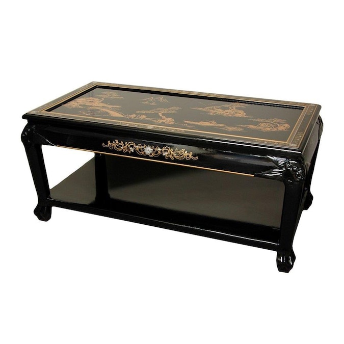 Oriental Furniture Black Lacquer Wood, Black Lacquer Oriental Coffee Table