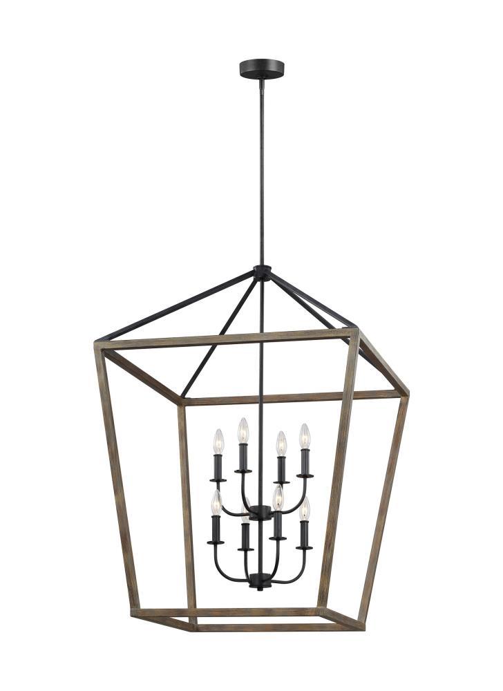 Gannet 8-Light Foyer Pendant in Weathered Oak and Antique Iron